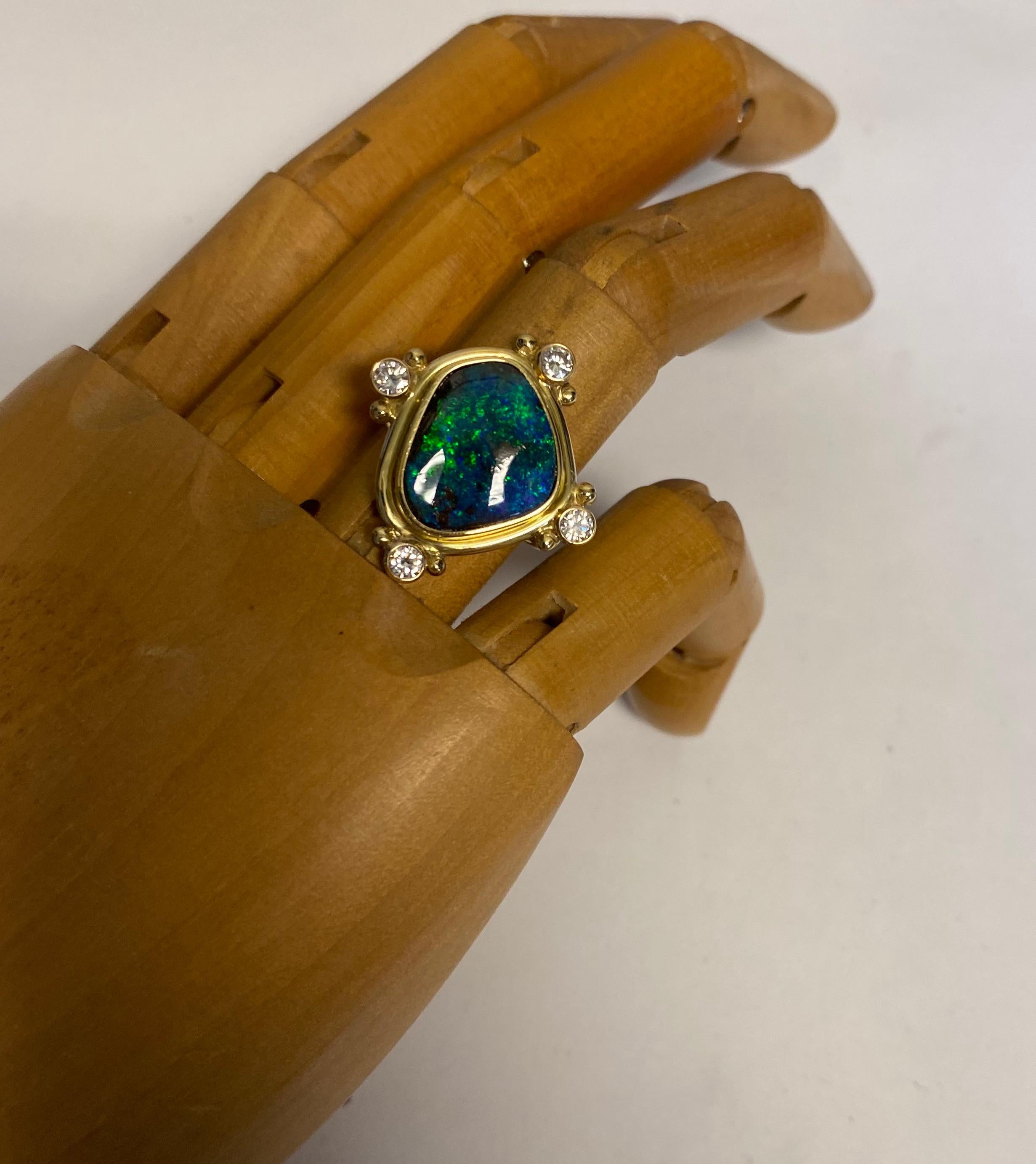 Mixed Cut Michael Kneebone Boulder Opal Diamond Archaic Style Ring For Sale