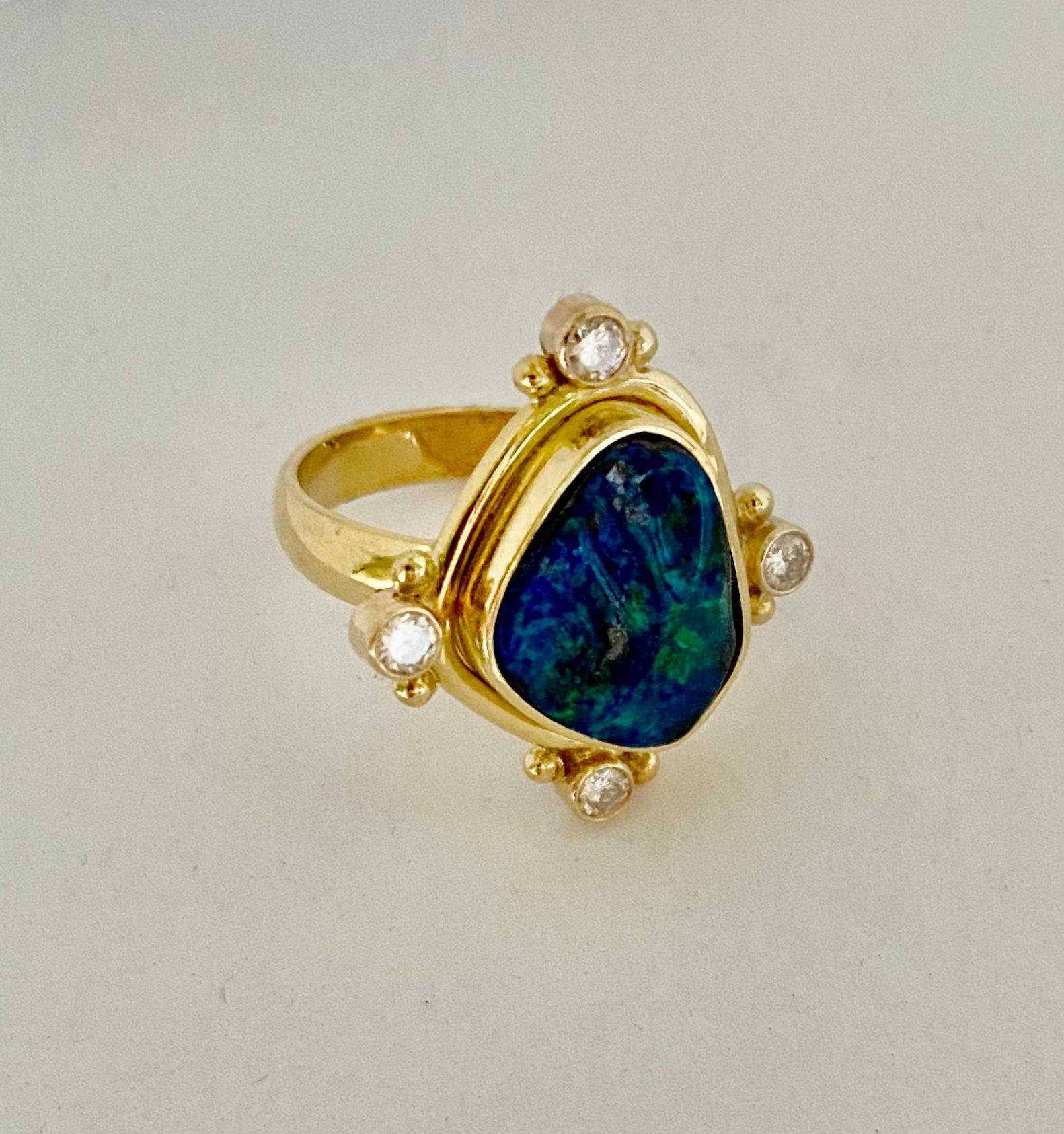 Michael Kneebone Boulder Opal Diamond Archaic Style Ring In New Condition For Sale In Austin, TX