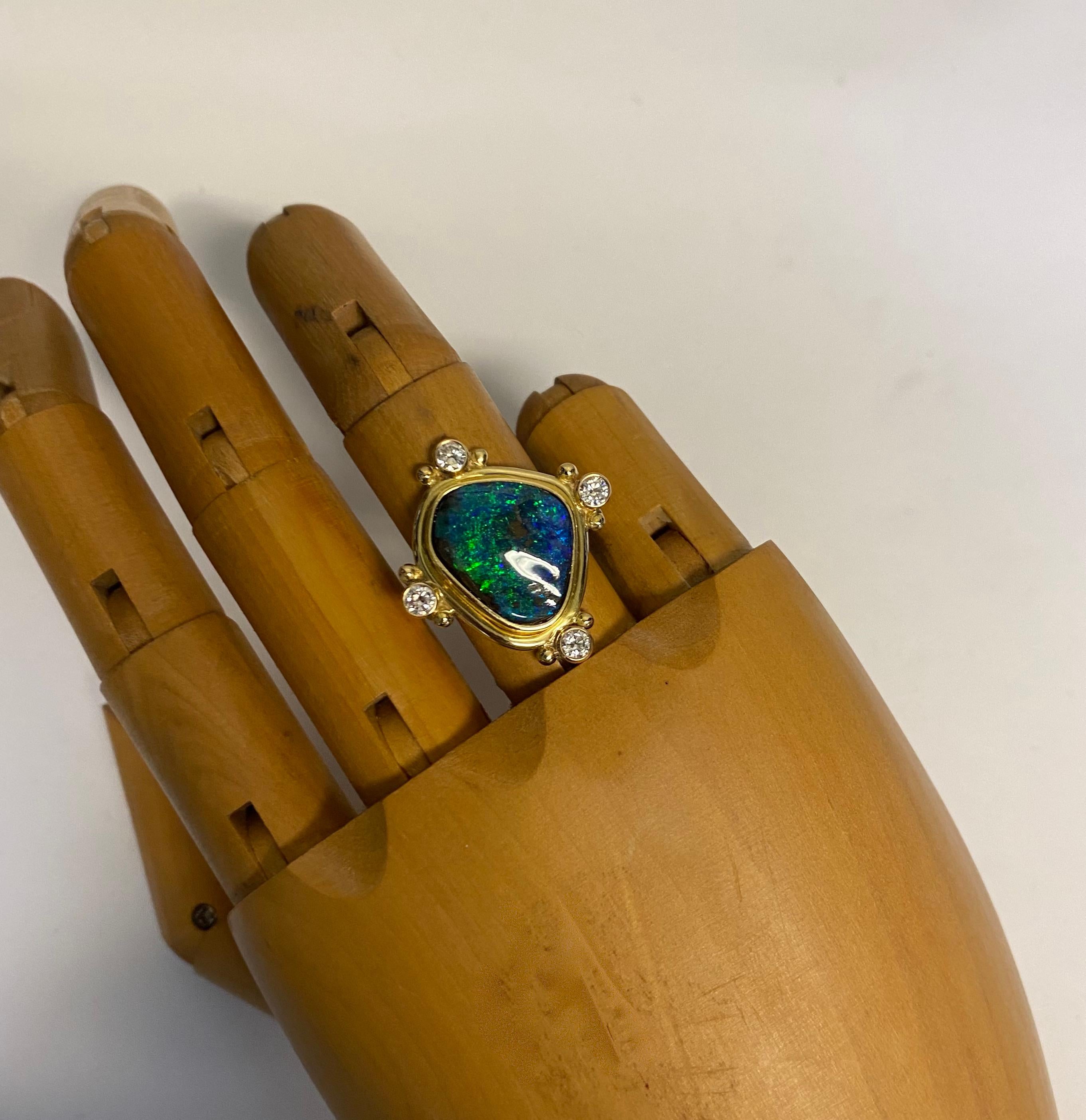Michael Kneebone Boulder Opal Diamond Archaic Style Ring For Sale 1