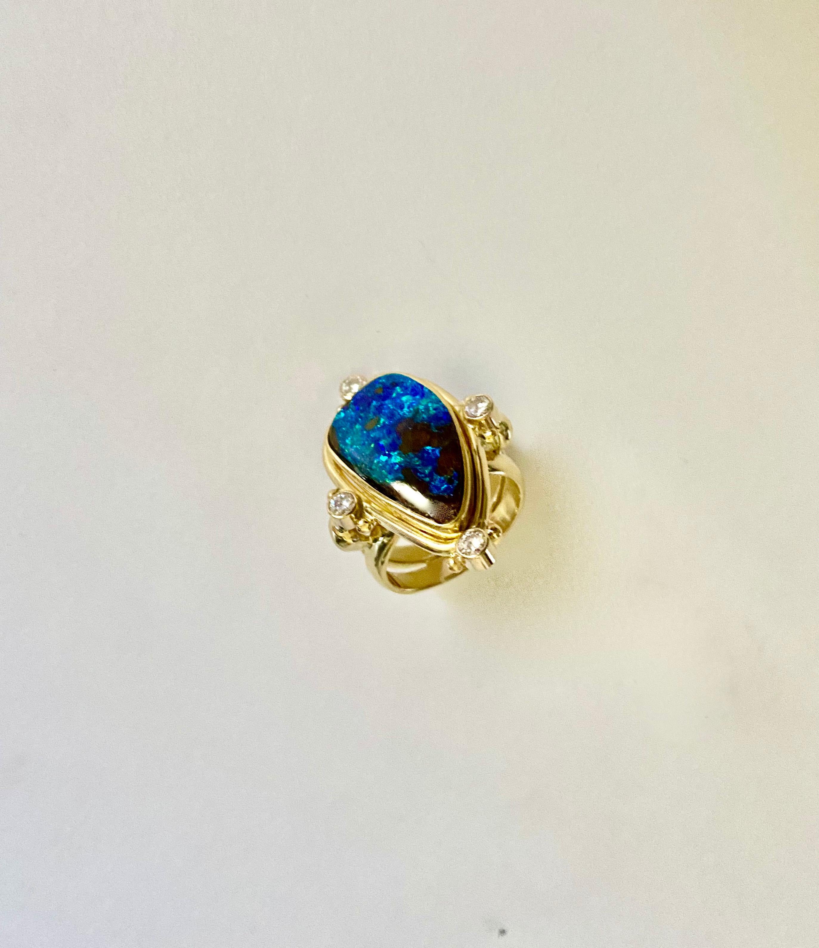 Michael Kneebone Boulder Opal Diamond Archaic Style Ring 1