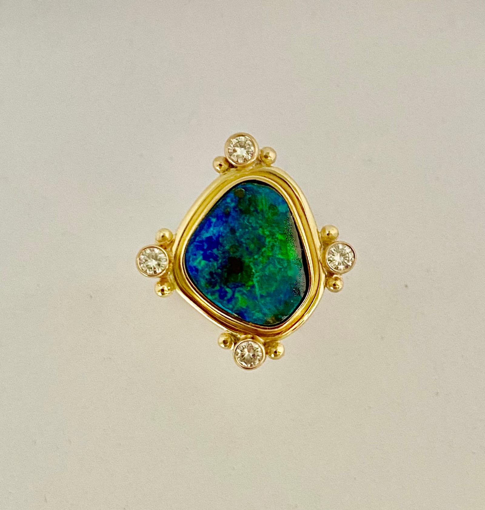 Michael Kneebone Boulder Opal Diamond Archaic Style Ring For Sale 2