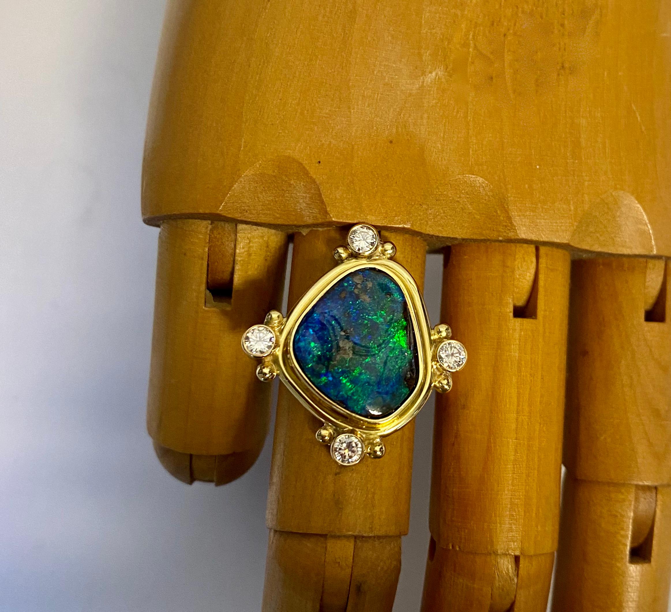 Michael Kneebone Boulder Opal Diamond Archaic Style Ring For Sale 3