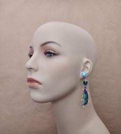 Michael Kneebone Boulder Opal Turquoise Sapphire Topaz Diamond Dangle Earrings
