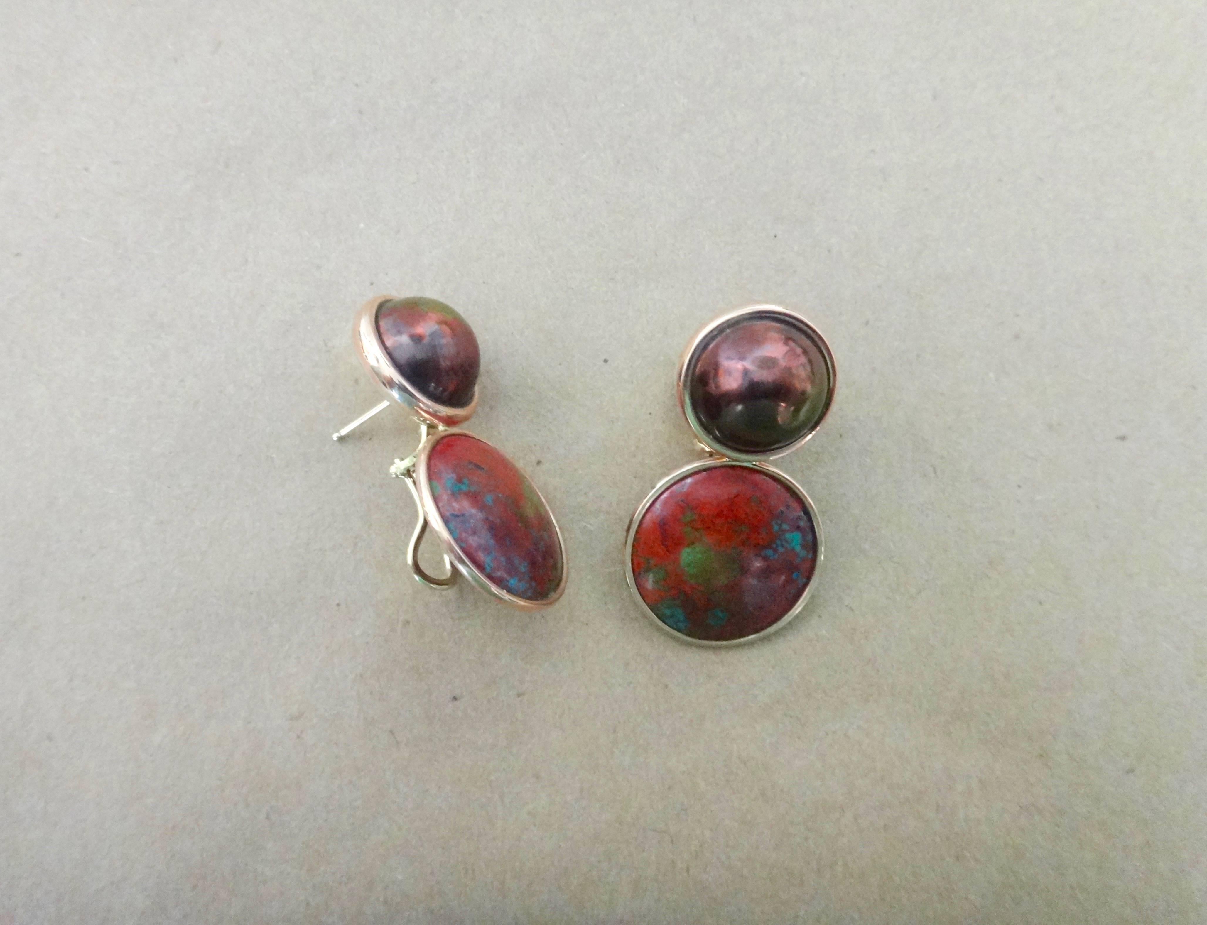 Michael Kneebone Bronze Mobe Pearl Red Jasper Pink Gold Drop Earrings 1