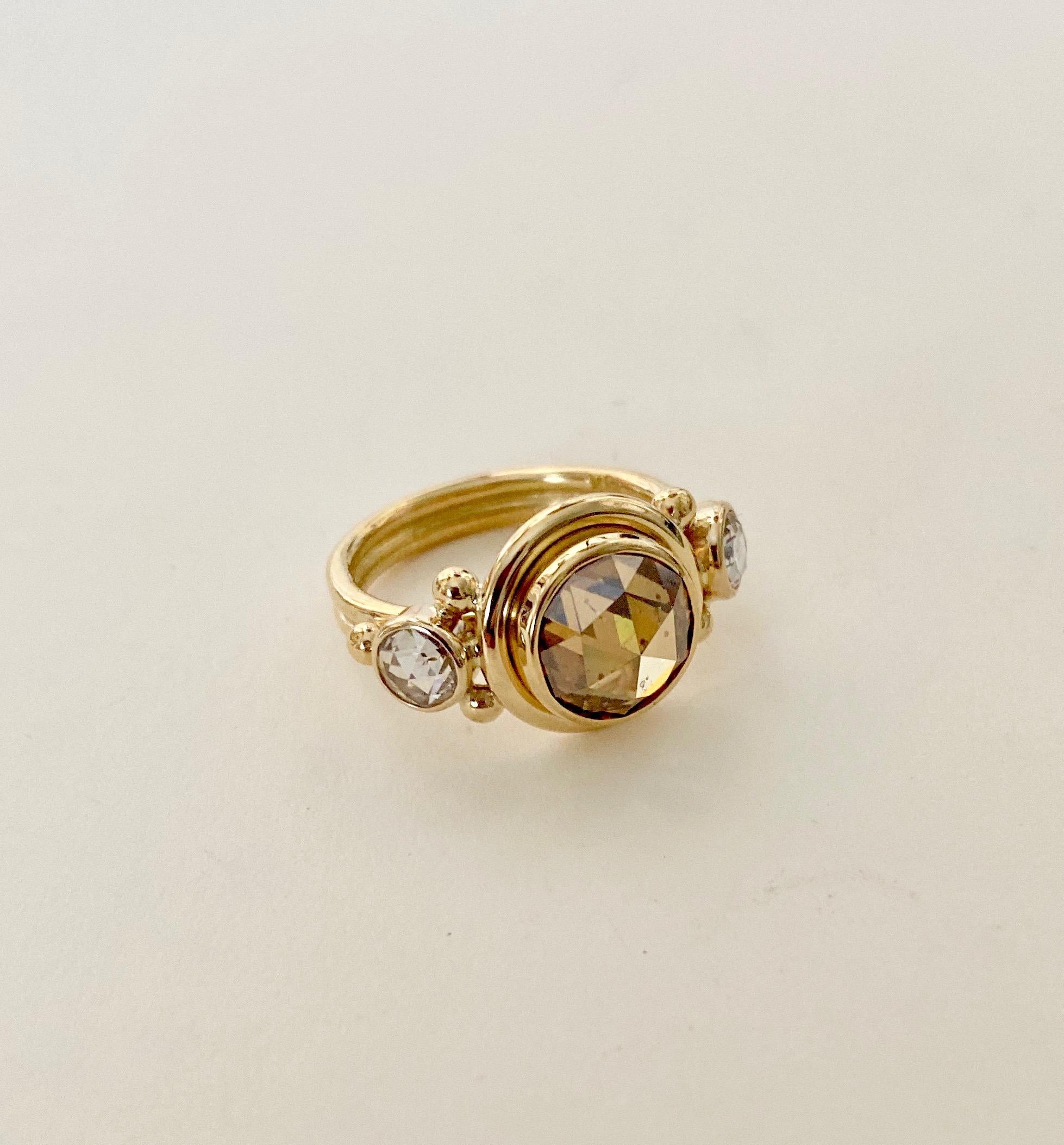 Contemporary Michael Kneebone Burmese Zircon Rose Cut Diamond Archaic Style Cocktail Ring