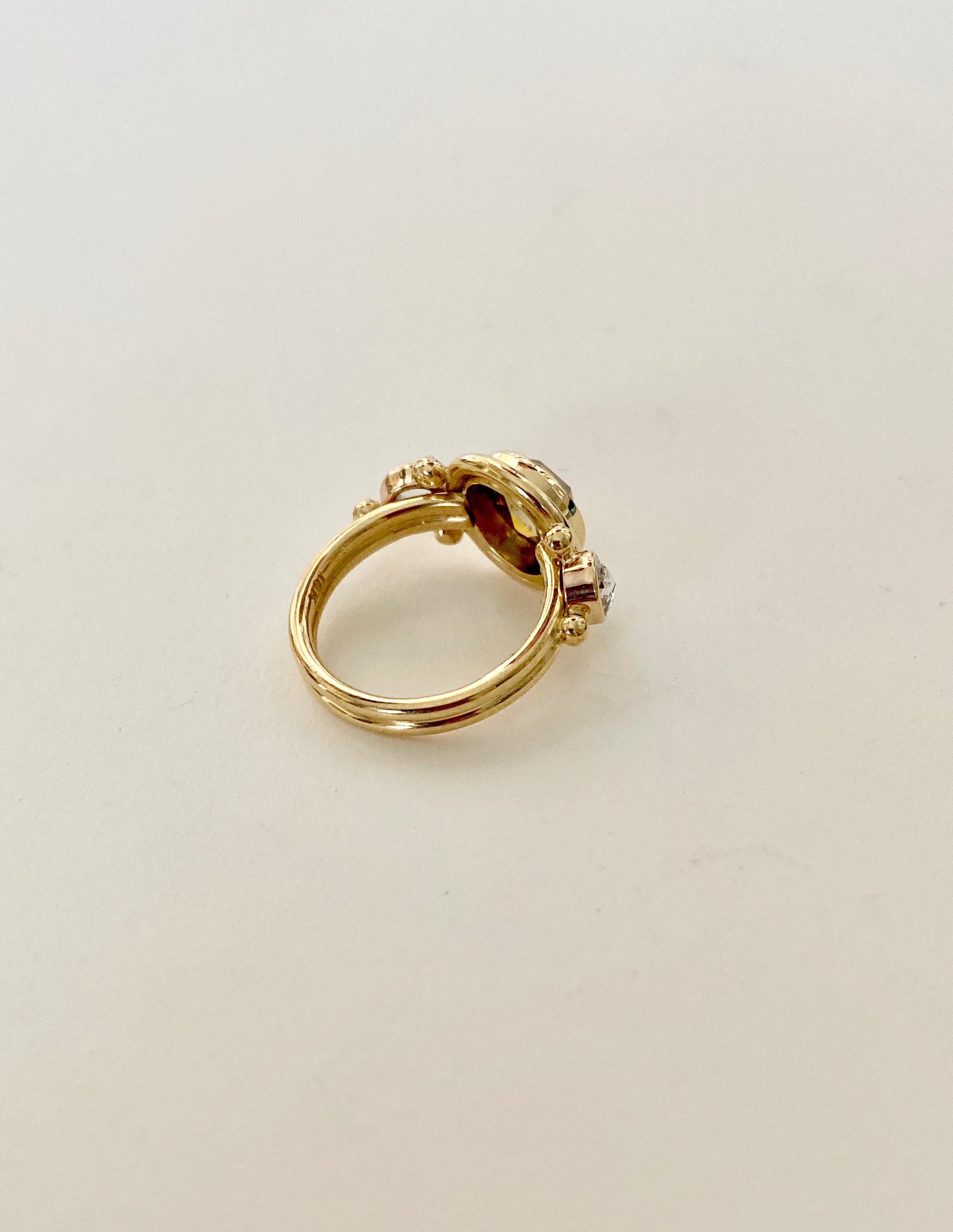 Women's or Men's Michael Kneebone Burmese Zircon Rose Cut Diamond Archaic Style Cocktail Ring