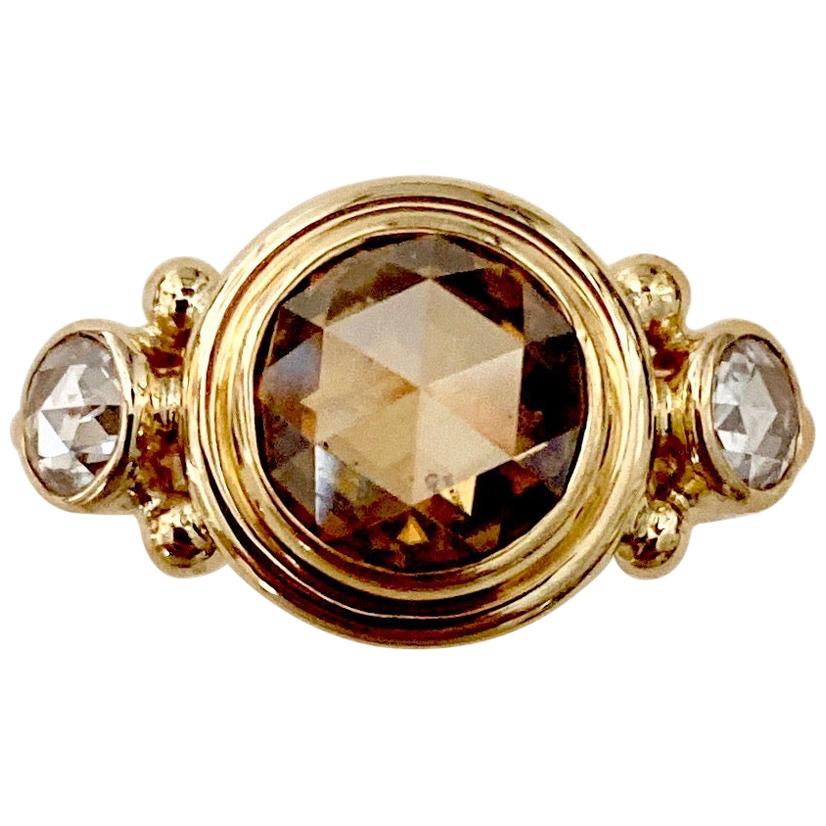Michael Kneebone Burmese Zircon Rose Cut Diamond Archaic Style Cocktail Ring