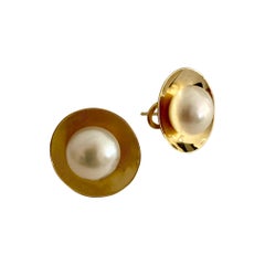 Michael Kneebone Button Pearl 18k Yellow Gold Earrings