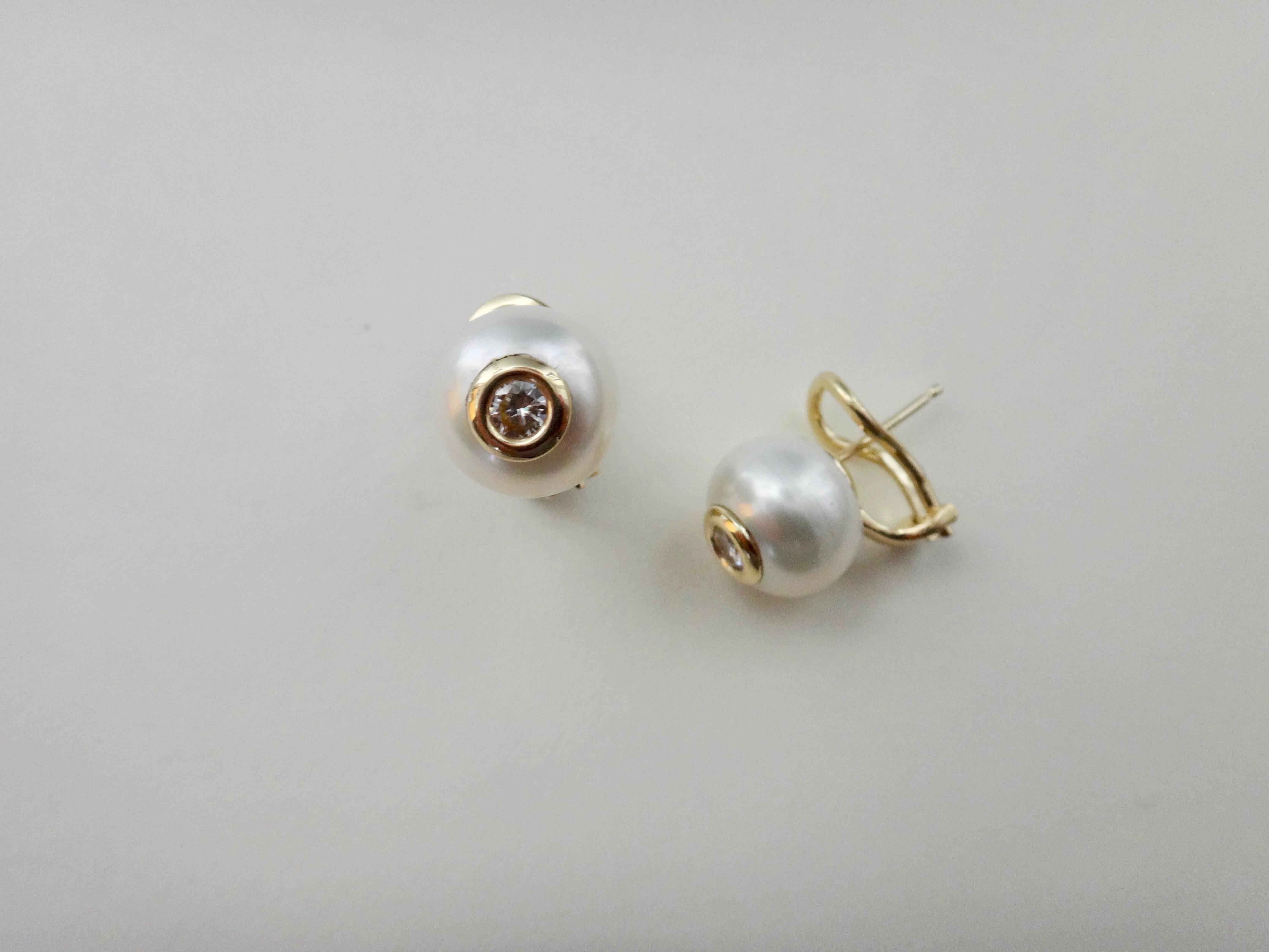 Michael Kneebone Button Pearl Inlayed White Diamond Stud Earrings 2