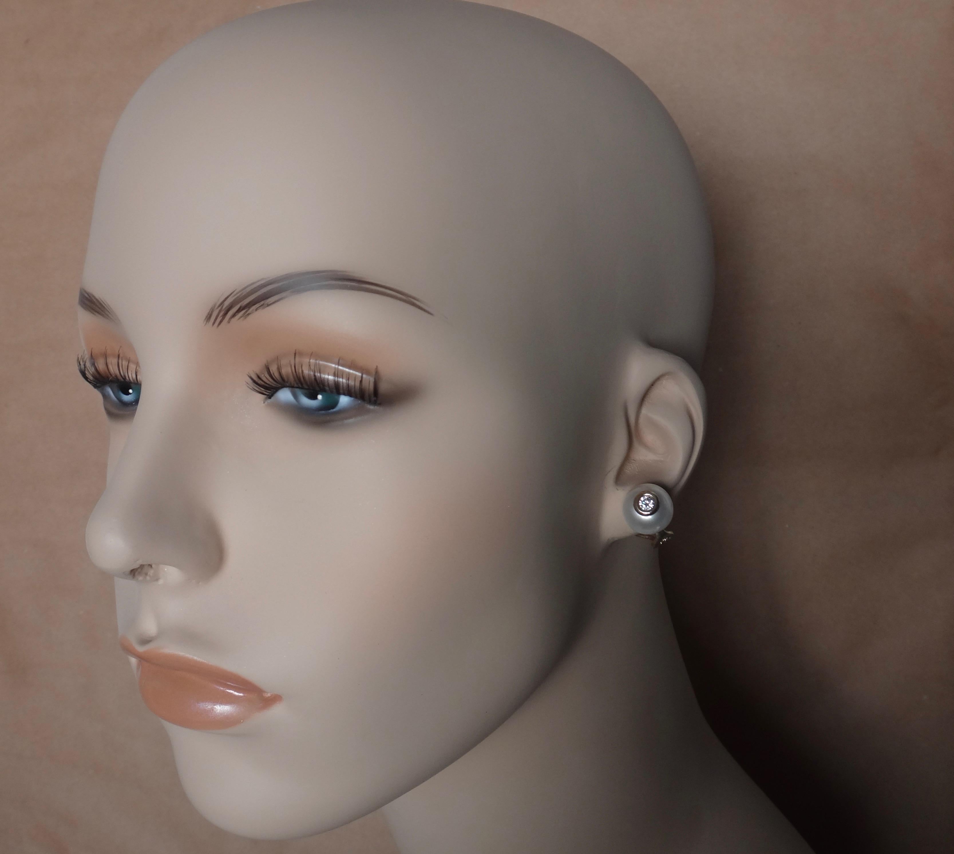 Michael Kneebone Button Pearl White Diamond Stud Earrings 1