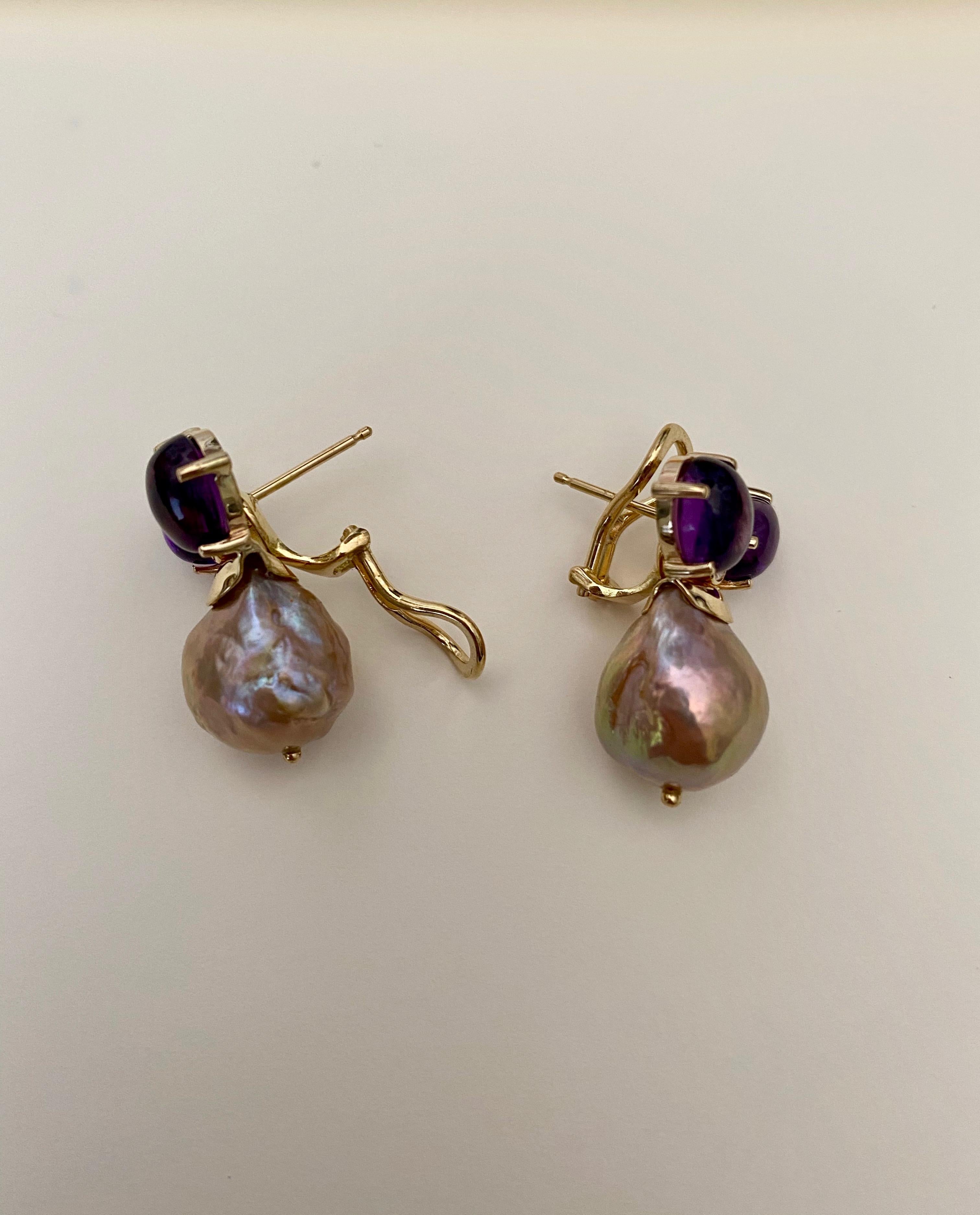 Women's Michael Kneebone Cabochon Amethyst Diamond Japanese Pearl Drop Earrings