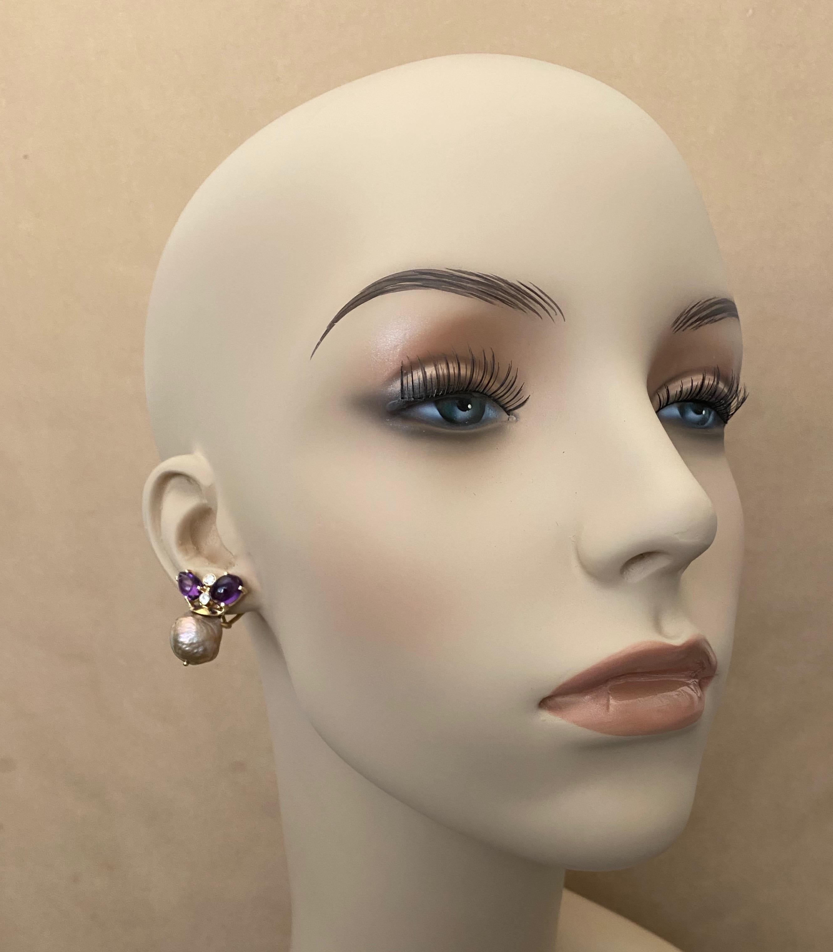 Michael Kneebone Cabochon Amethyst Diamond Japanese Pearl Drop Earrings 1