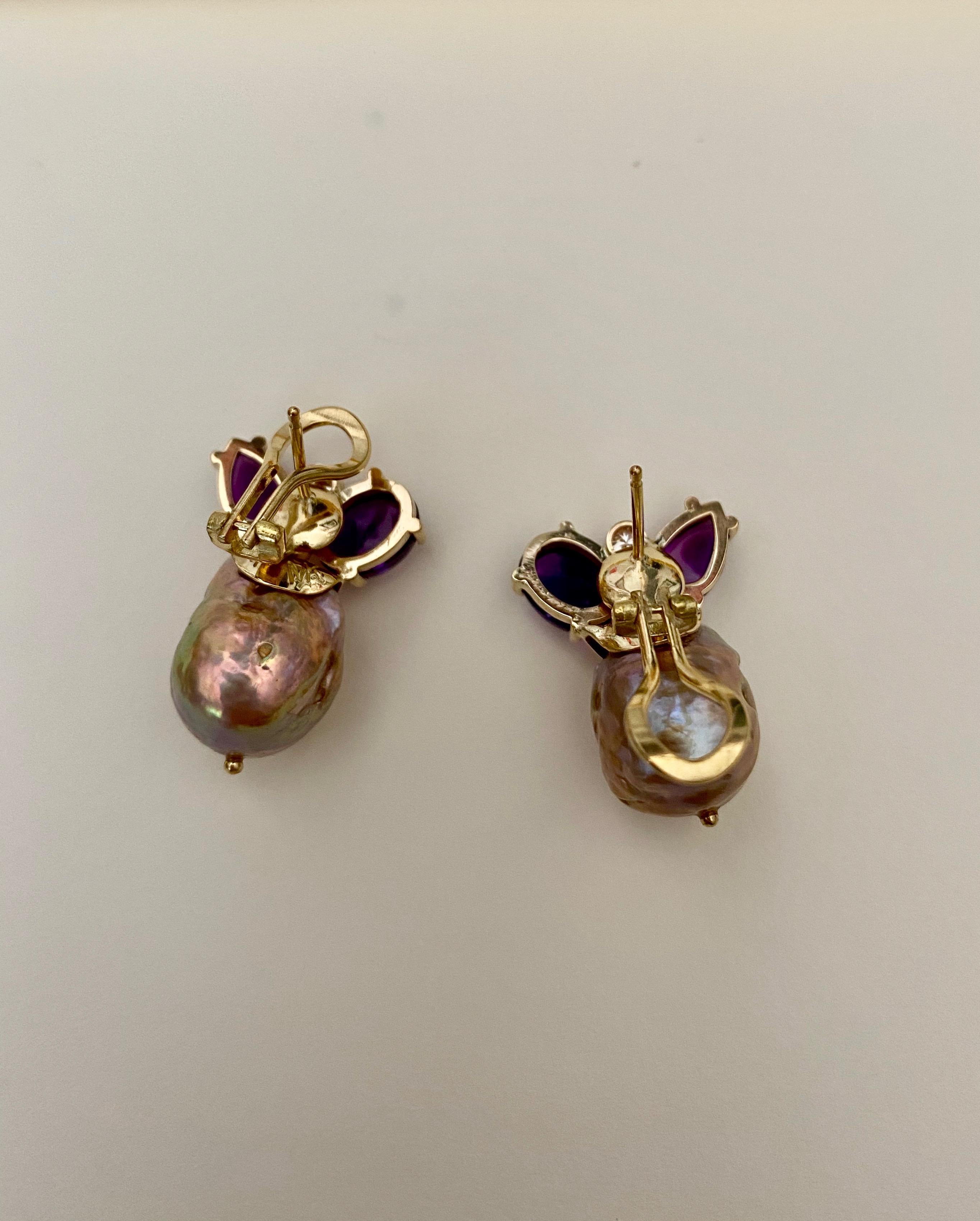Michael Kneebone Cabochon Amethyst Diamond Japanese Pearl Drop Earrings 2