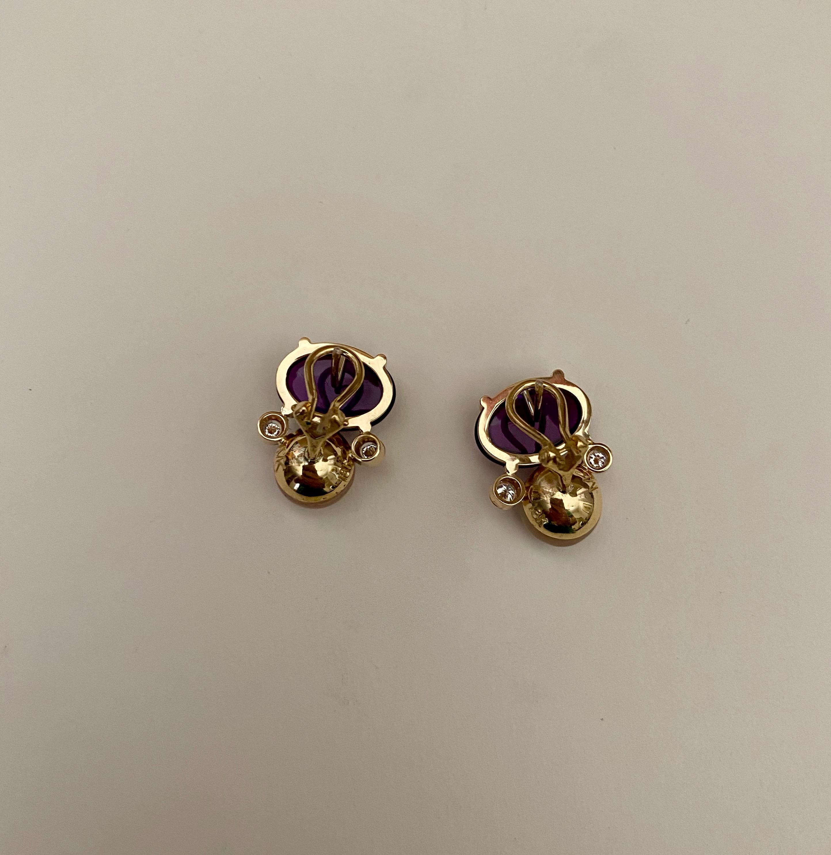 Michael Kneebone Cabochon Amethyst Diamond Lavender Pearl Button Earrings For Sale 3