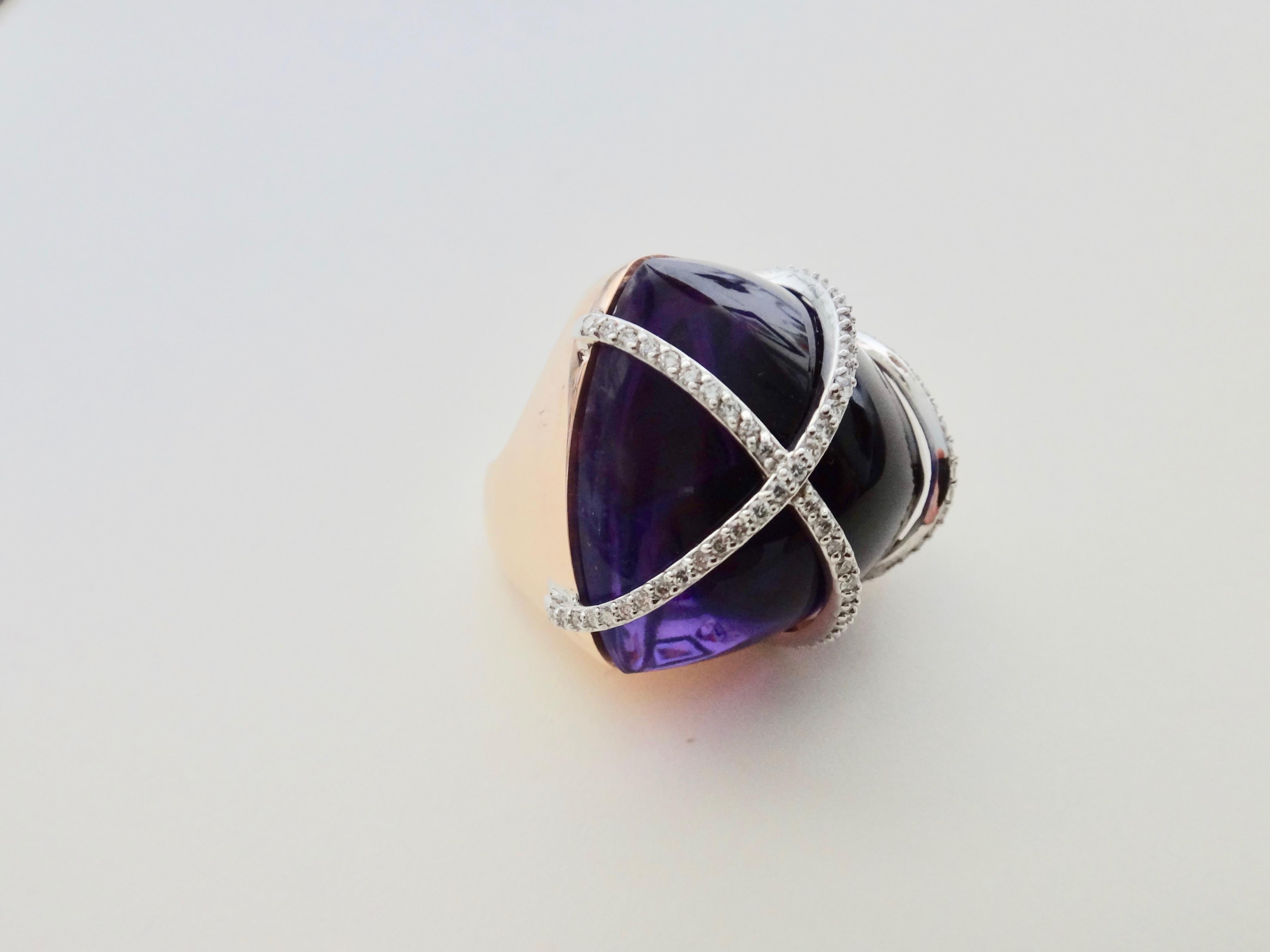 Michael Kneebone Cabochon Amethyst Diamond Rose Gold Cocktail Ring For Sale 5