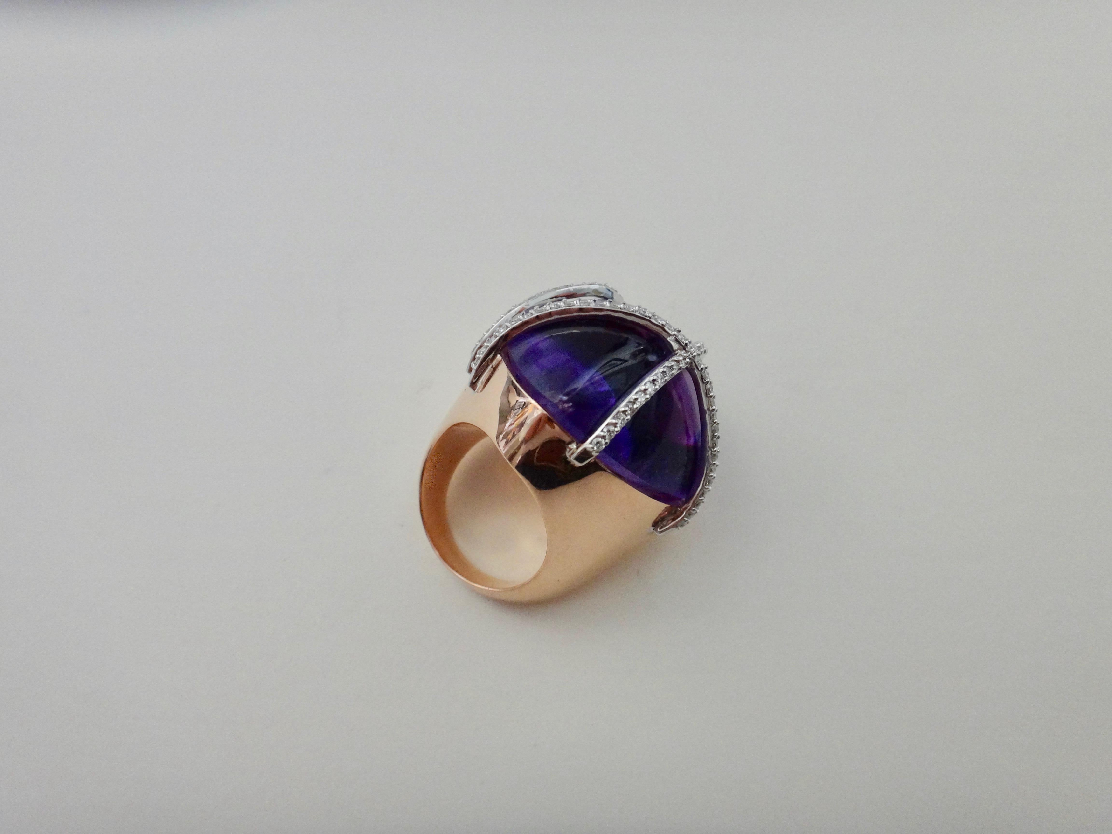 Michael Kneebone Cabochon Amethyst Diamond Rose Gold Cocktail Ring In New Condition For Sale In Austin, TX