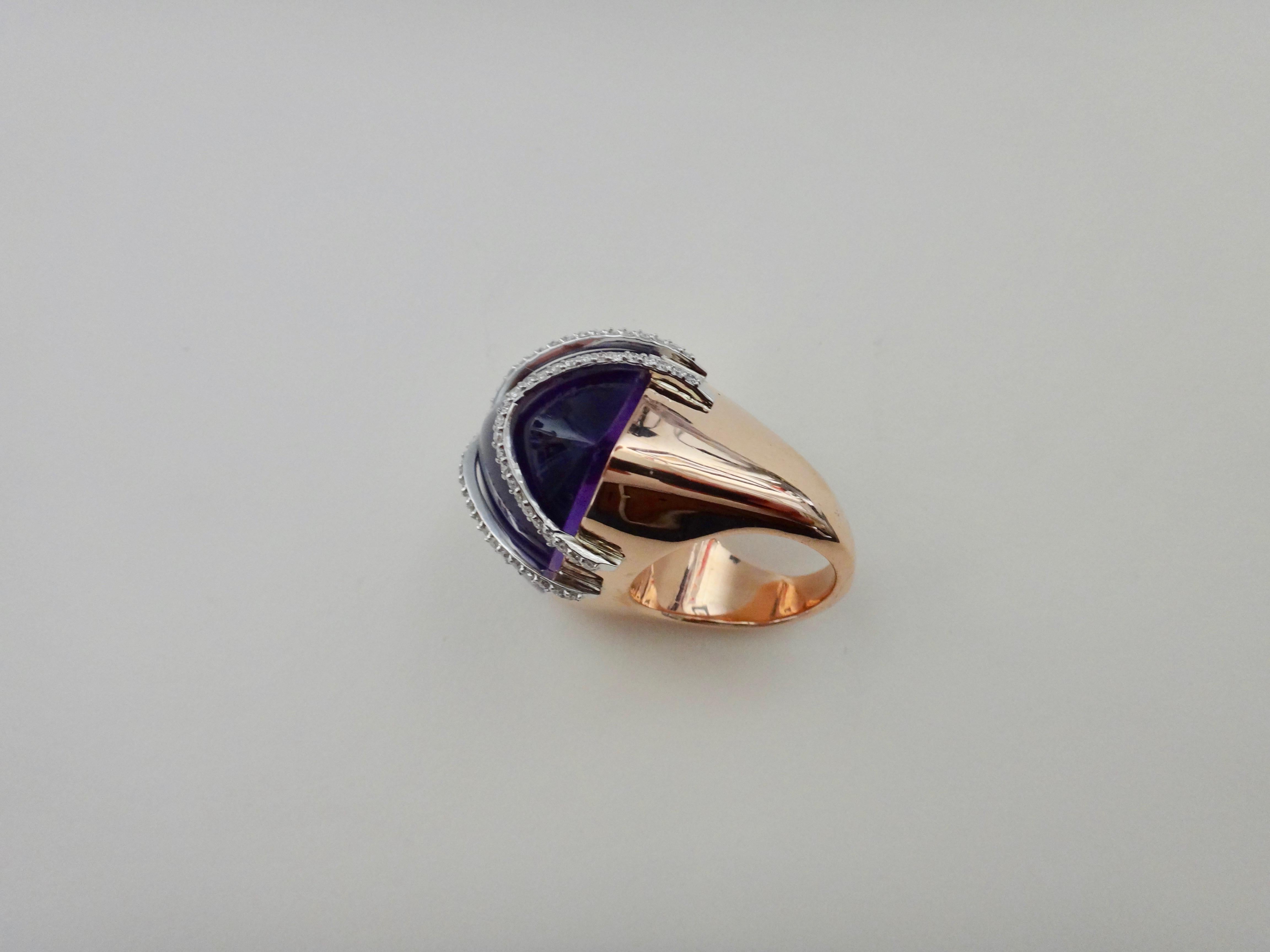 Michael Kneebone Cabochon Amethyst Diamond Rose Gold Cocktail Ring For Sale 1