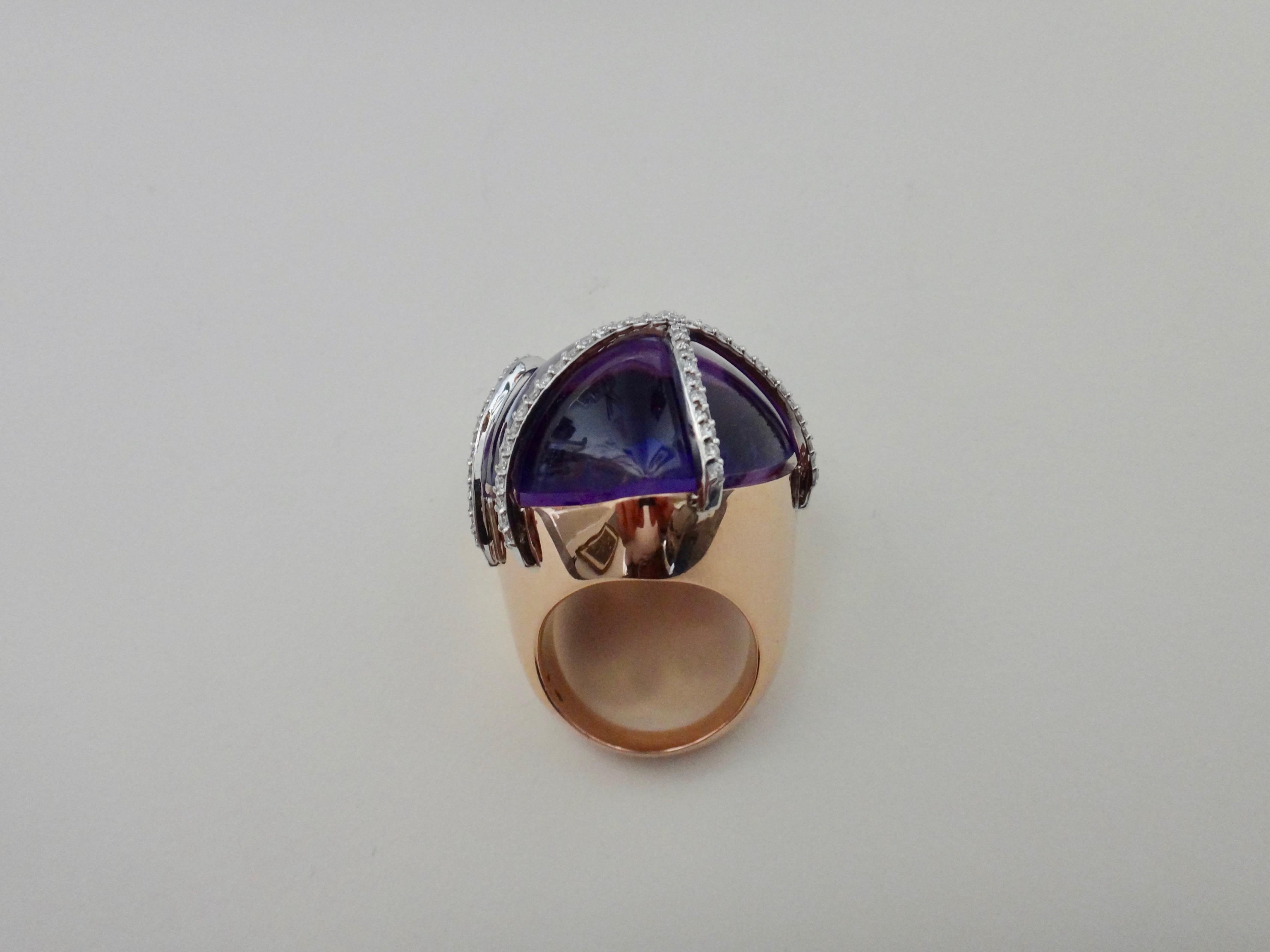 Michael Kneebone Cabochon Amethyst Diamond Rose Gold Cocktail Ring For Sale 2