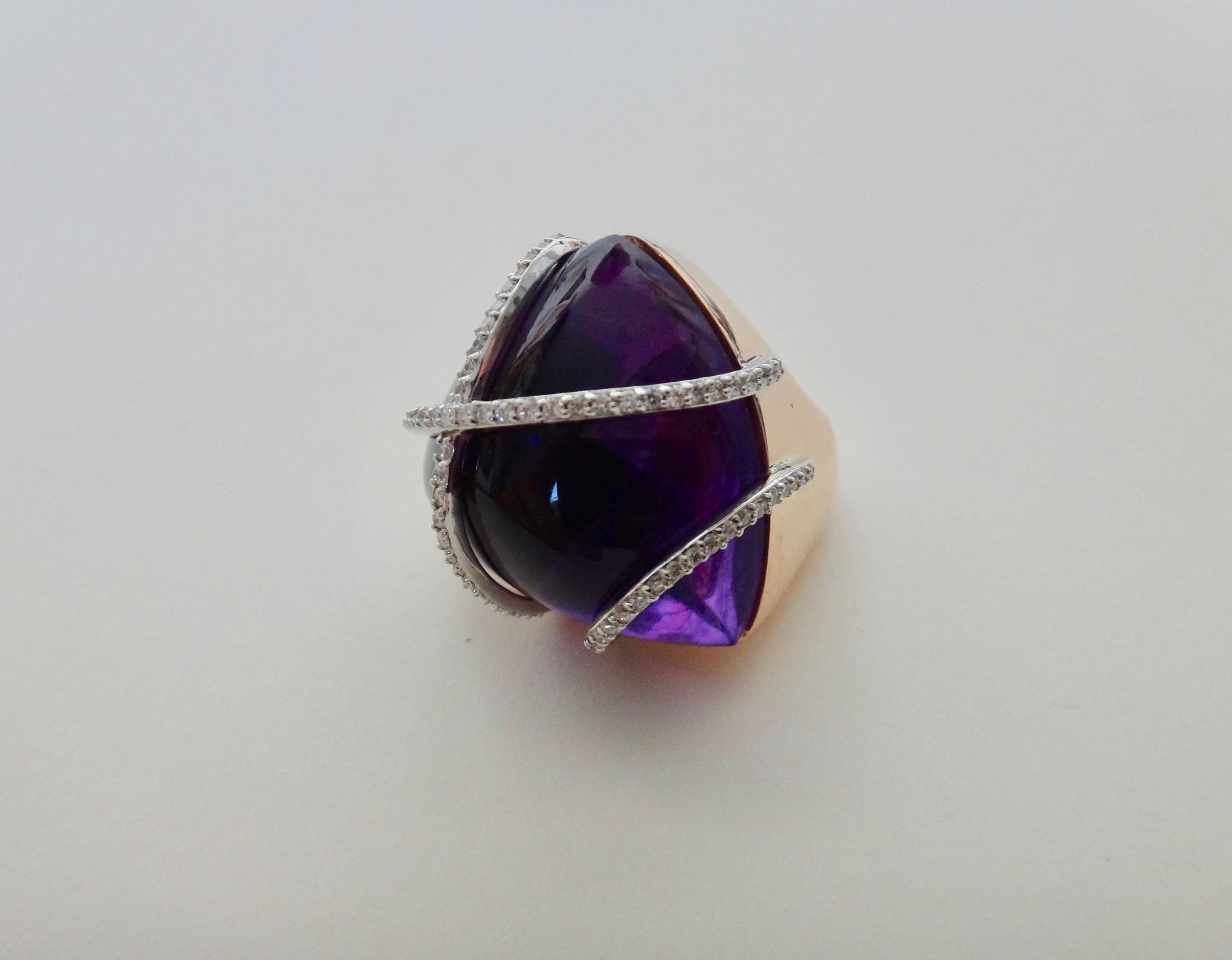 Michael Kneebone Cabochon Amethyst Diamond Rose Gold Cocktail Ring For Sale 4