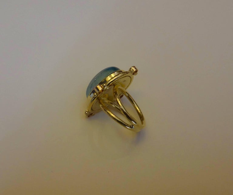 Michael Kneebone Cabochon Aquamarine Diamond Ring at 1stDibs