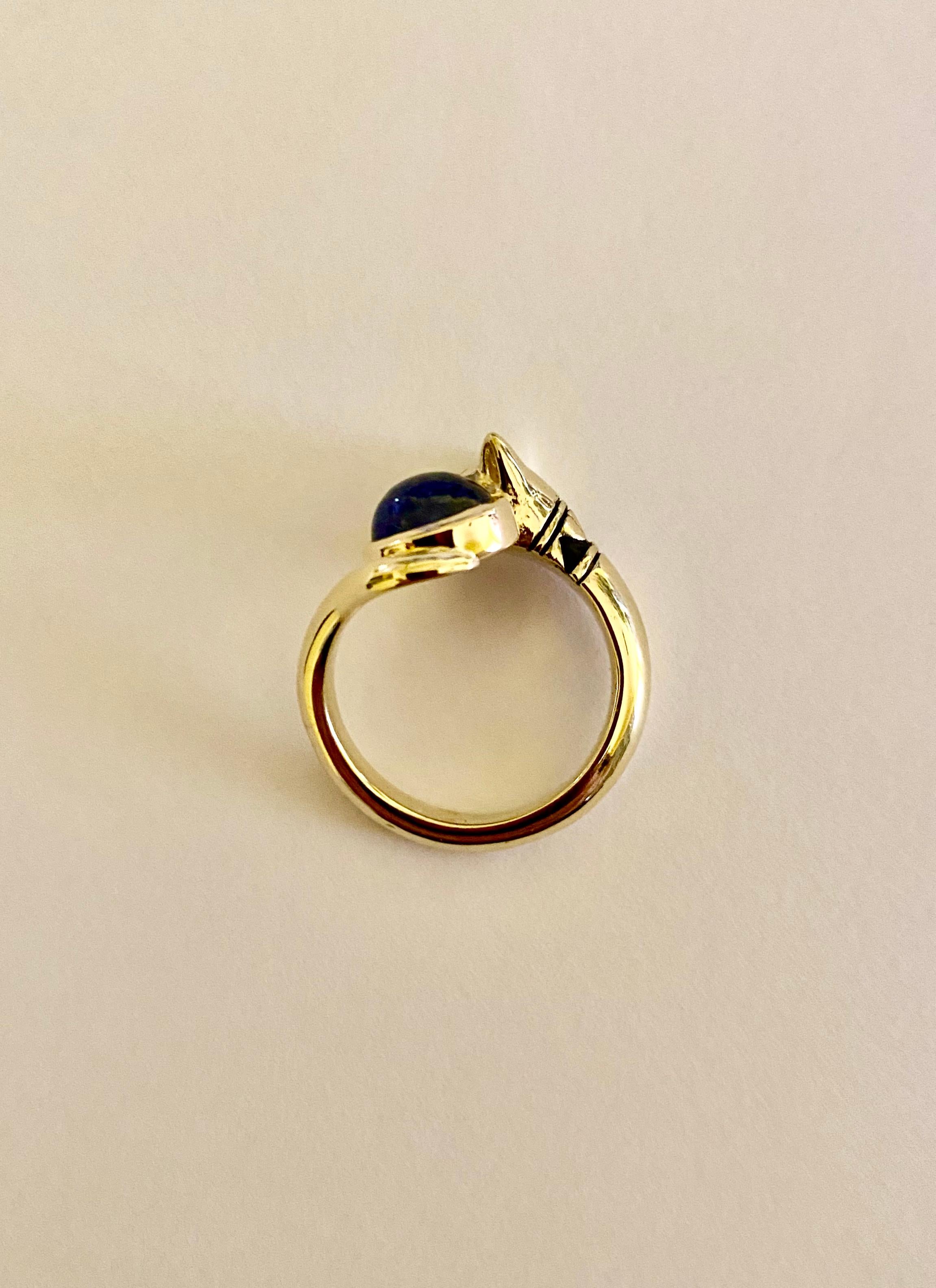 Contemporary Michael Kneebone Cabochon Blue Sapphire Diamond Egyptian Revival Cat Ring