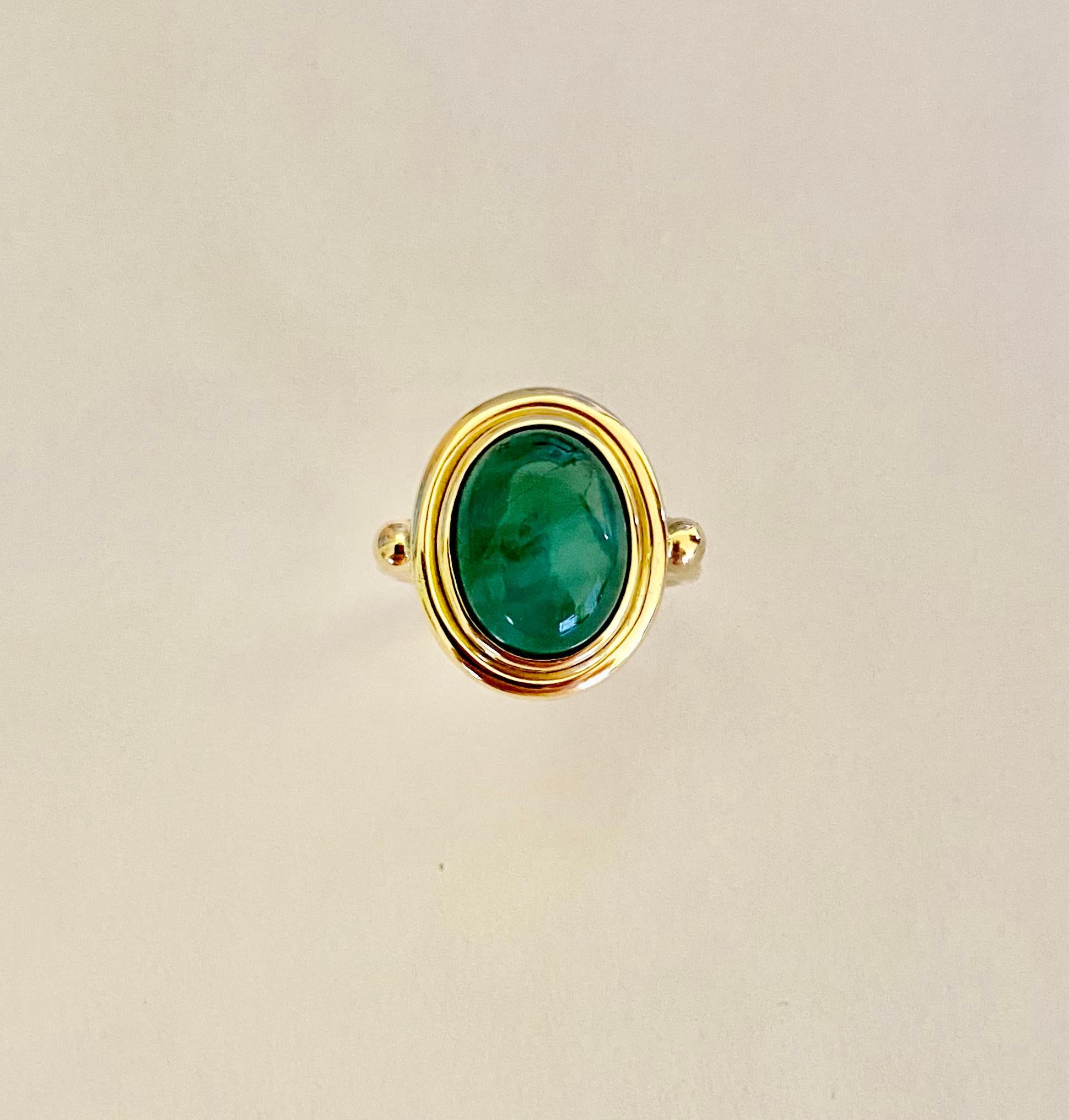 Contemporary Michael Kneebone Cabochon Emerald 18k Gold Archaic Style Ring