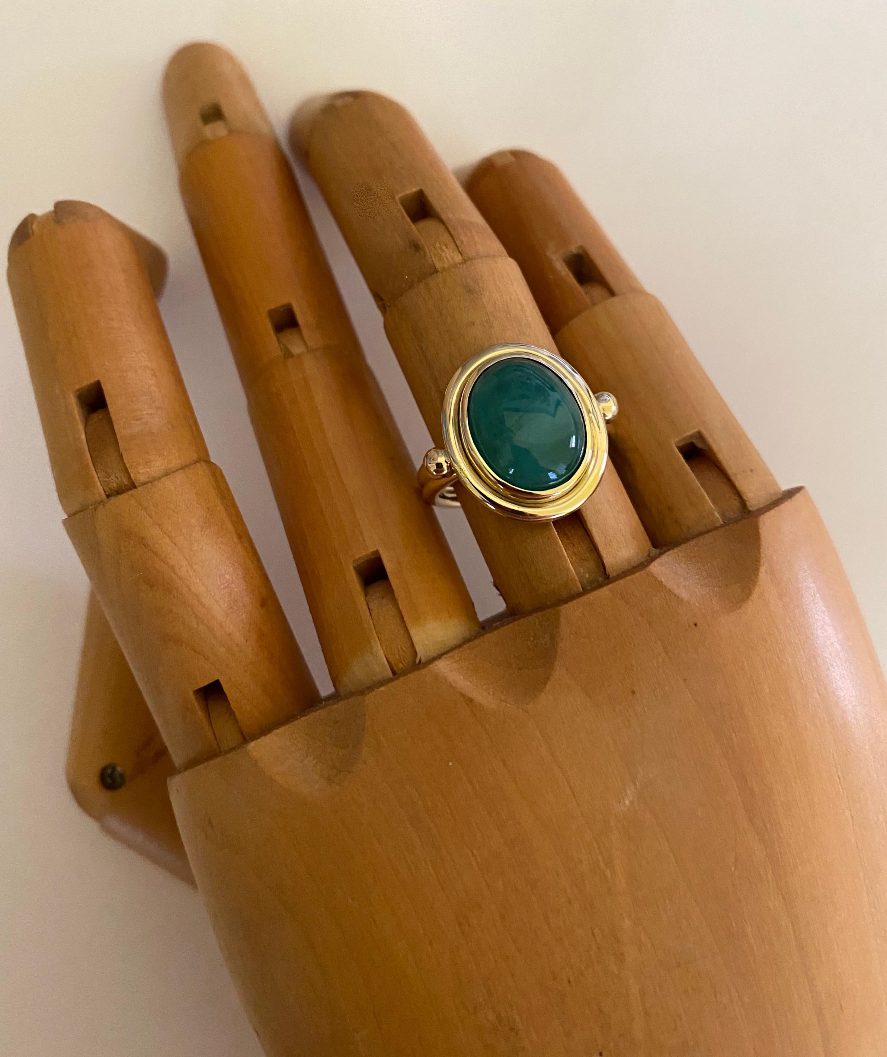 Emerald Cut Michael Kneebone Cabochon Emerald 18k Gold Archaic Style Ring