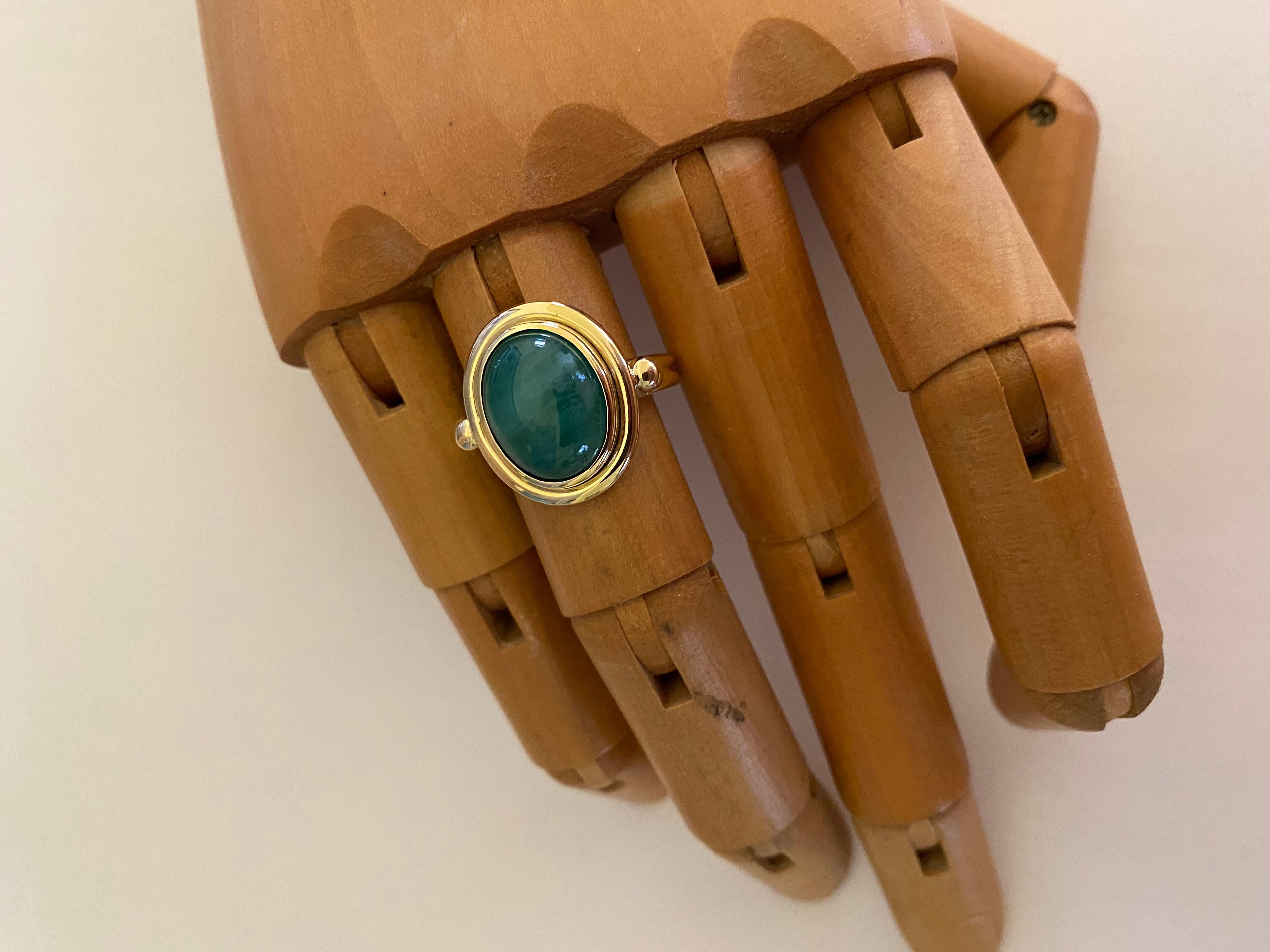Women's or Men's Michael Kneebone Cabochon Emerald 18k Gold Archaic Style Ring