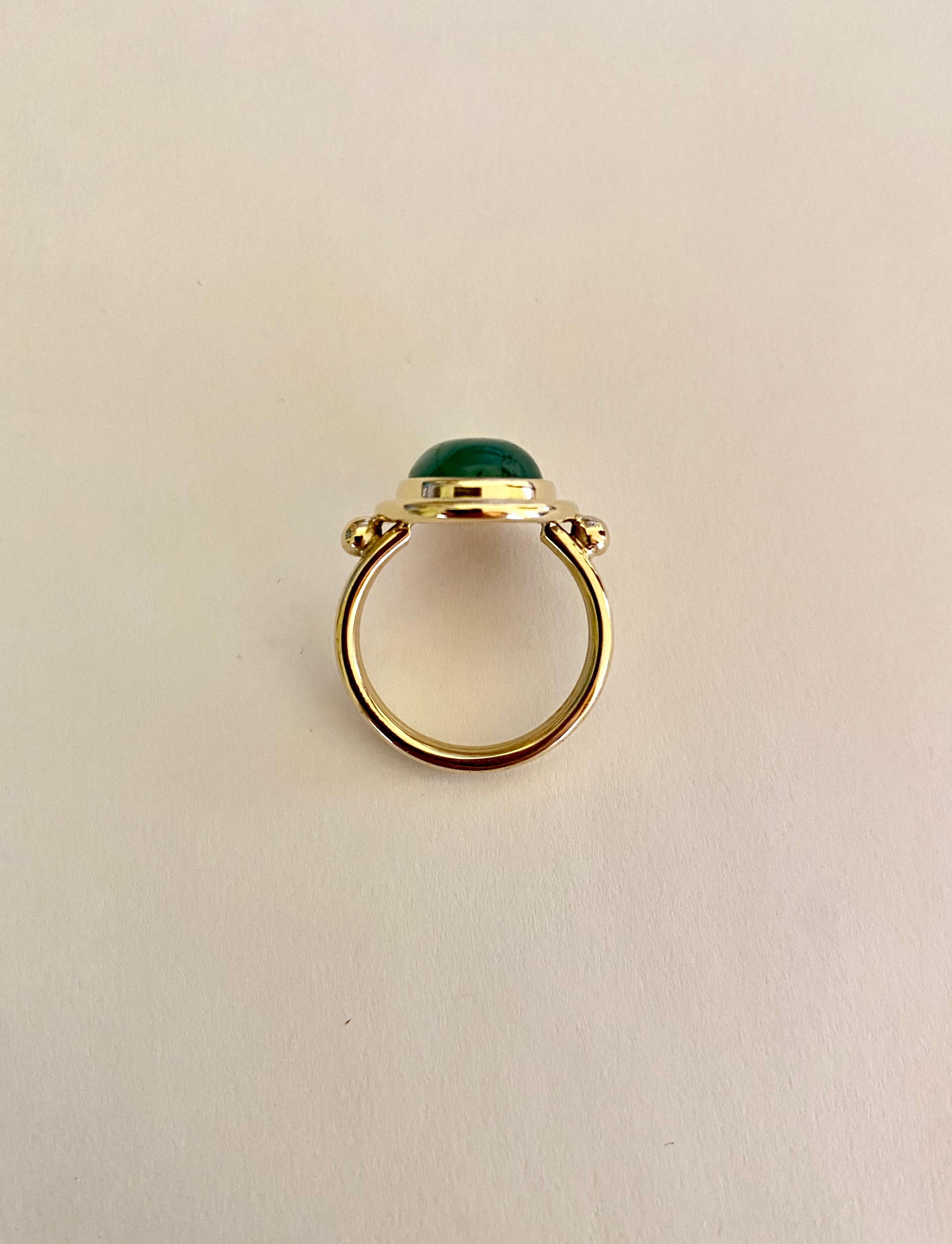 Michael Kneebone Cabochon Emerald 18k Gold Archaic Style Ring 1