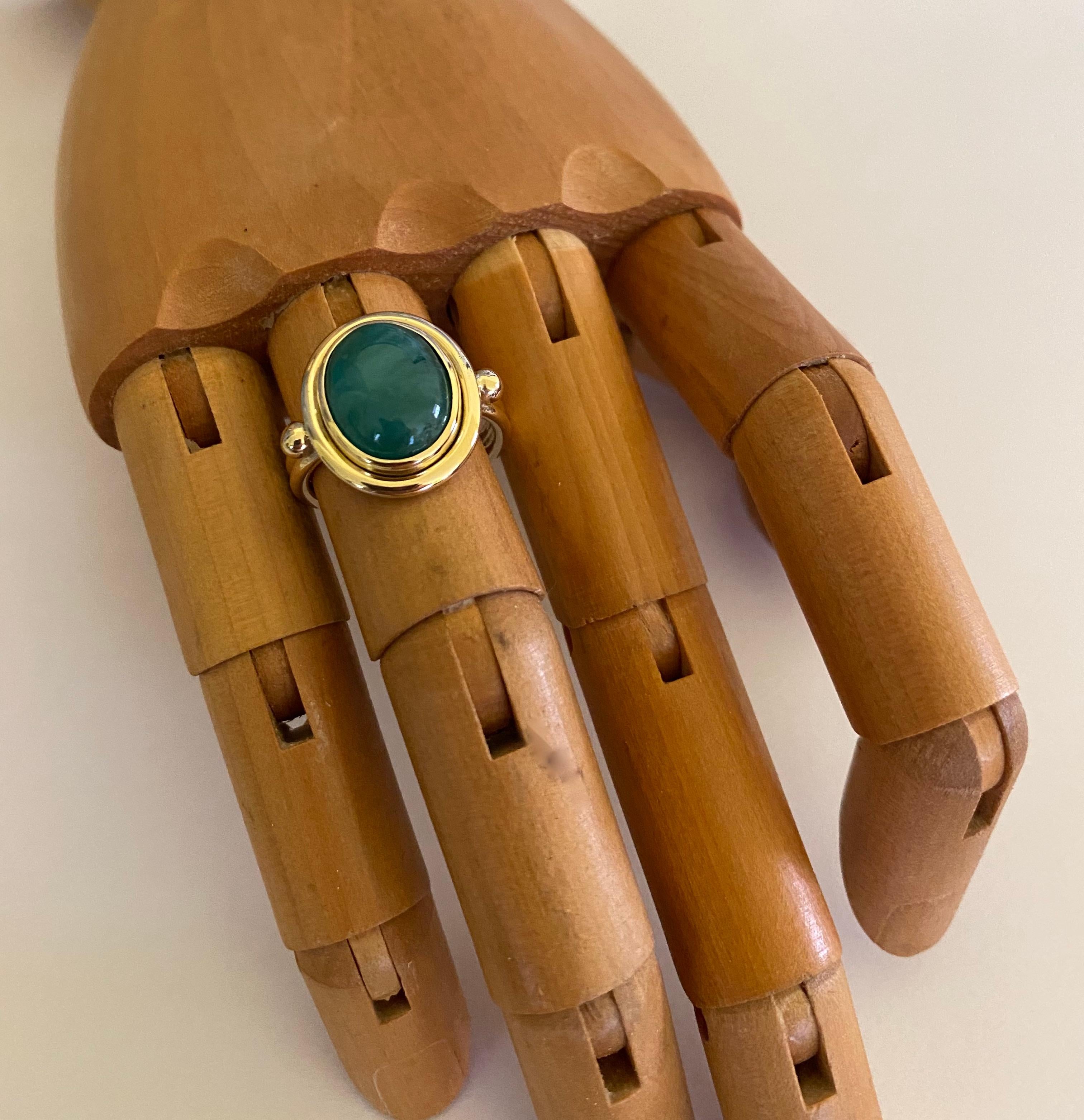 Michael Kneebone Cabochon Emerald 18k Gold Archaic Style Ring 2