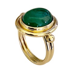 Michael Kneebone Cabochon Emerald 18k Gold Archaic Style Ring