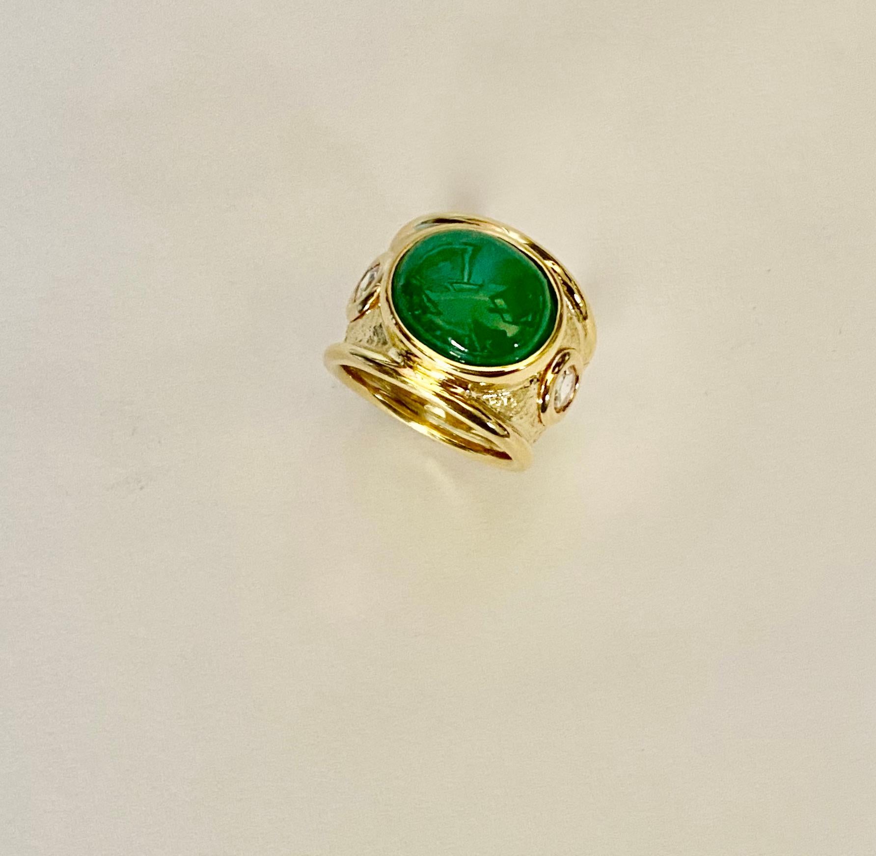 Michael Kneebone Cabochon Emerald Rose Cut Diamond 18k Gold Bombe Ring 3