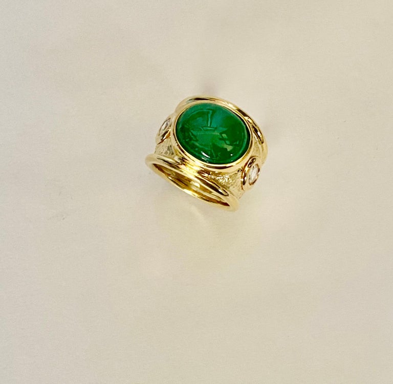 Michael Kneebone Cabochon Emerald Rose Cut Diamond 18k Gold Bombe Ring For Sale 6