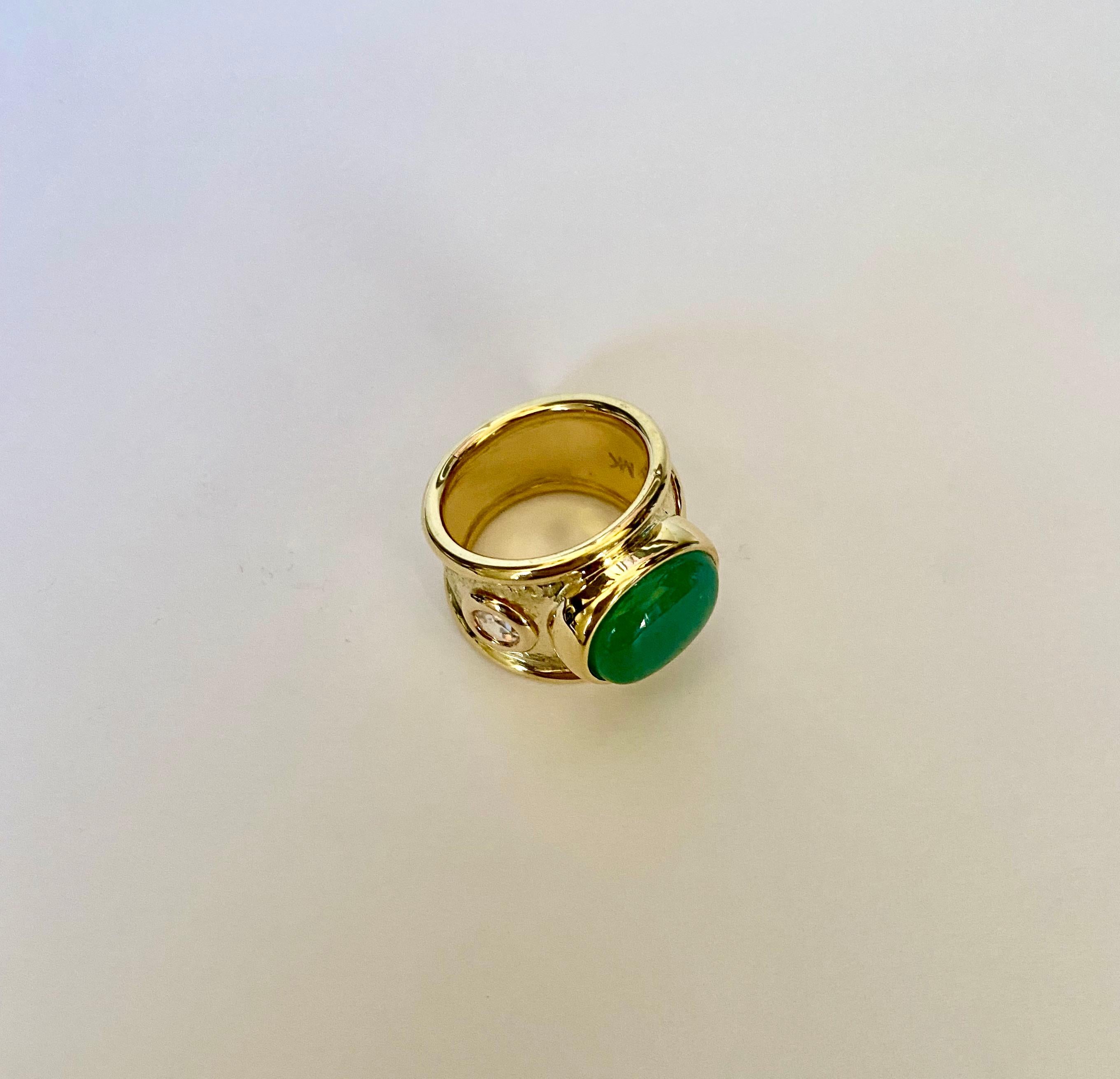 Michael Kneebone Cabochon Emerald Rose Cut Diamond 18k Gold Bombe Ring In New Condition In Austin, TX