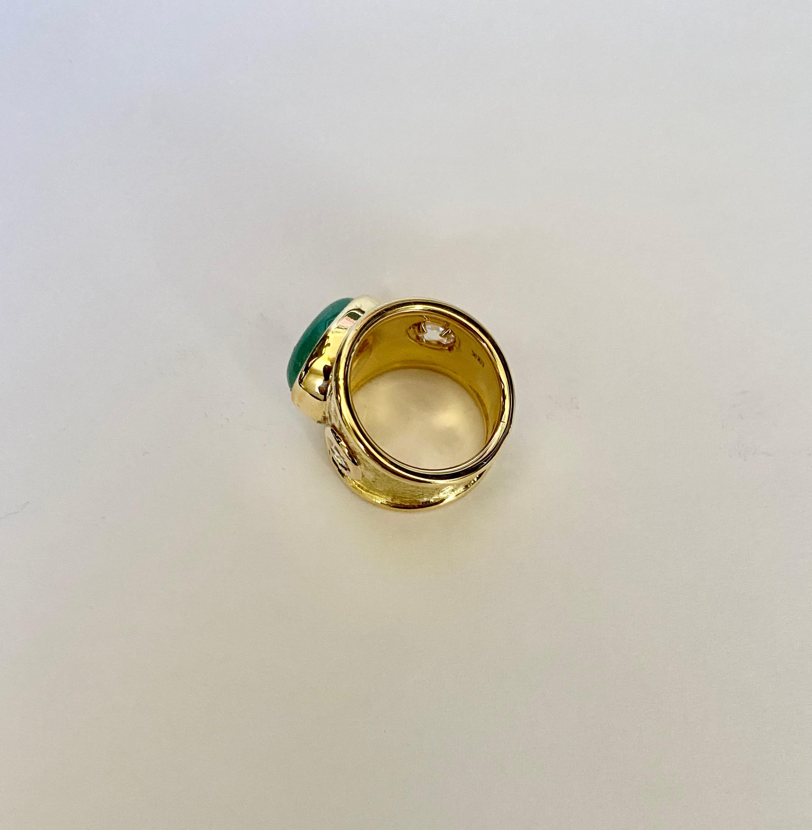 Women's or Men's Michael Kneebone Cabochon Emerald Rose Cut Diamond 18k Gold Bombe Ring