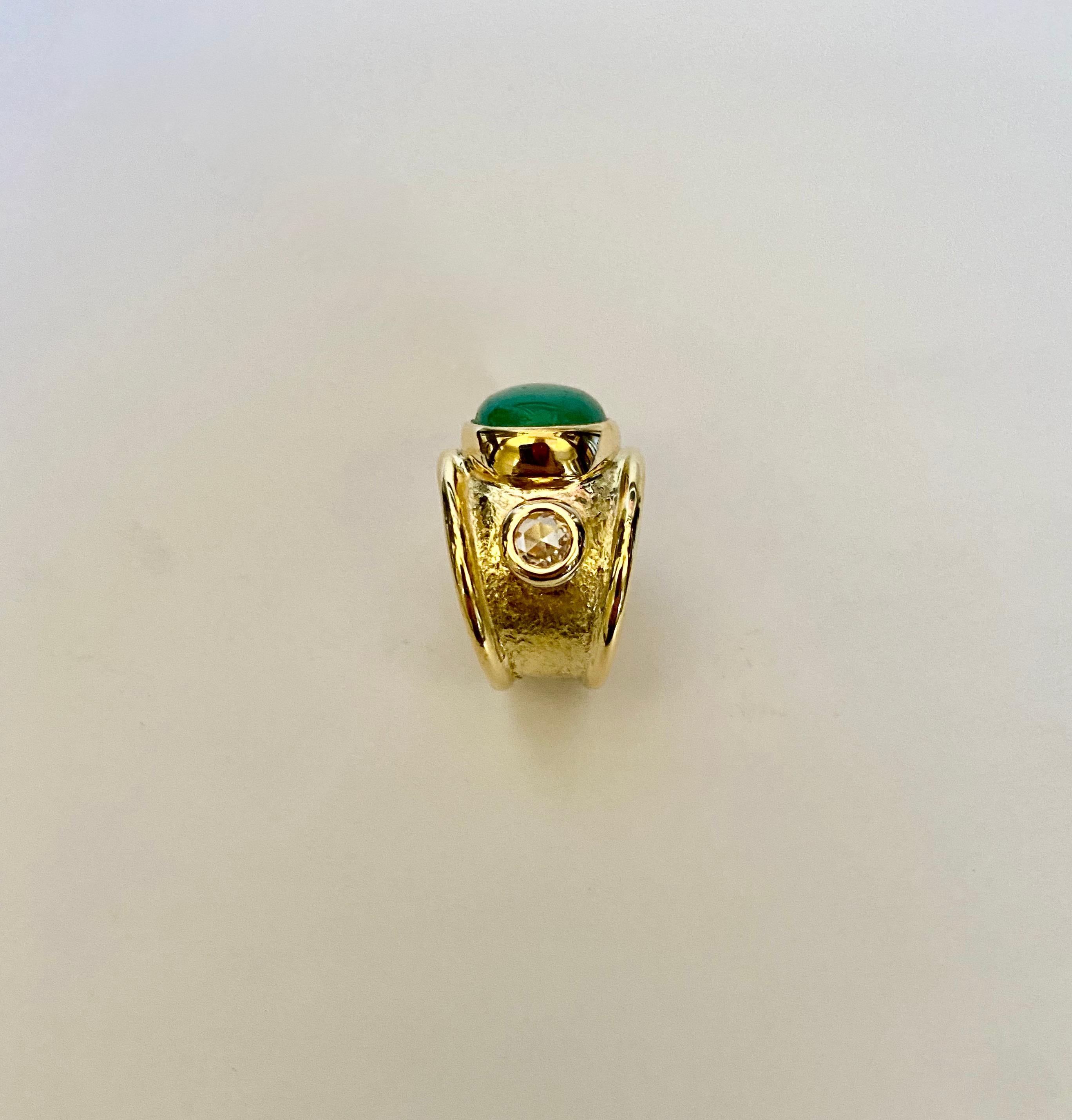 Michael Kneebone Cabochon Emerald Rose Cut Diamond 18k Gold Bombe Ring 1