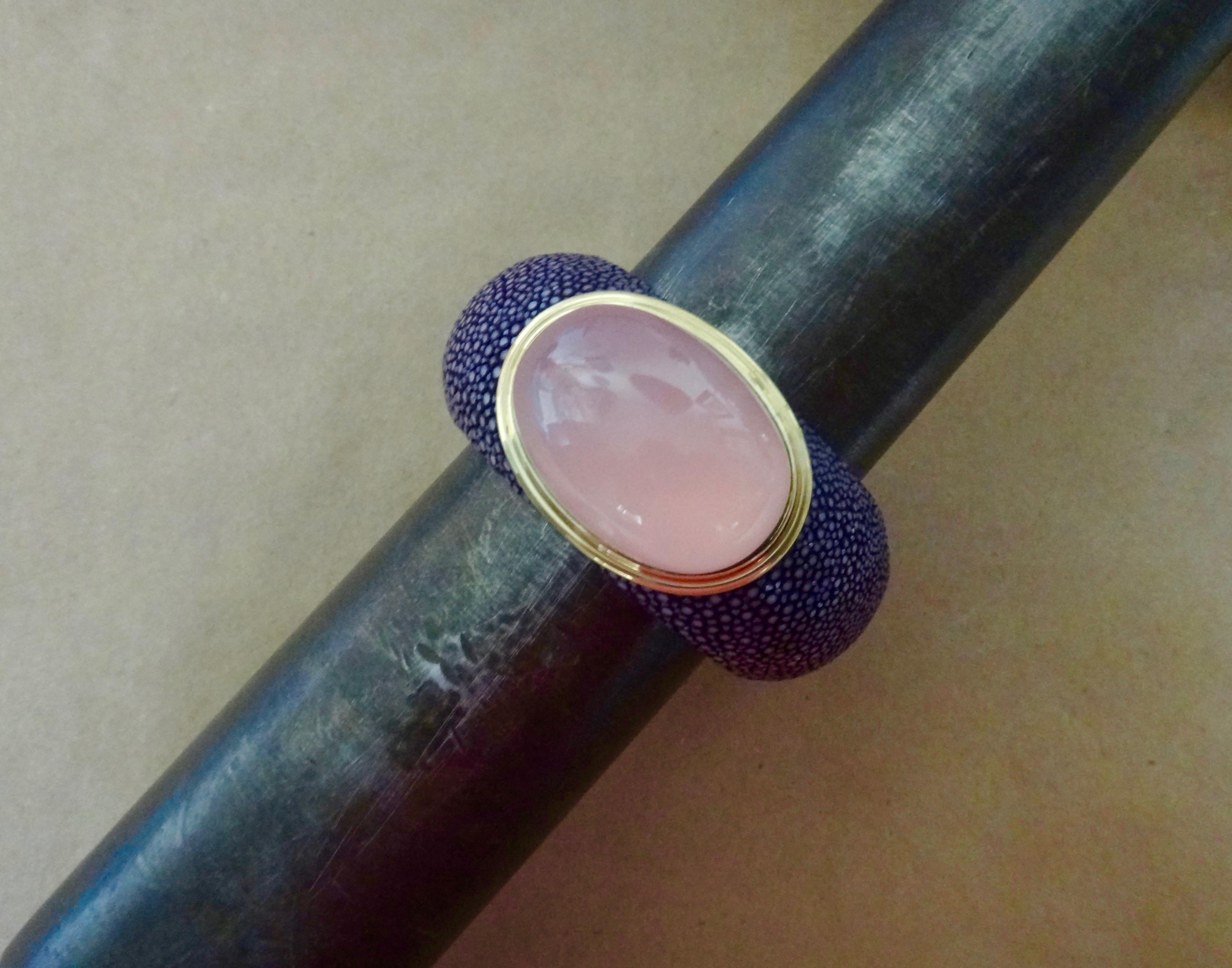 Women's or Men's Michael Kneebone Cabochon Rose Quartz Purple Shagreen Cuff Bracelet