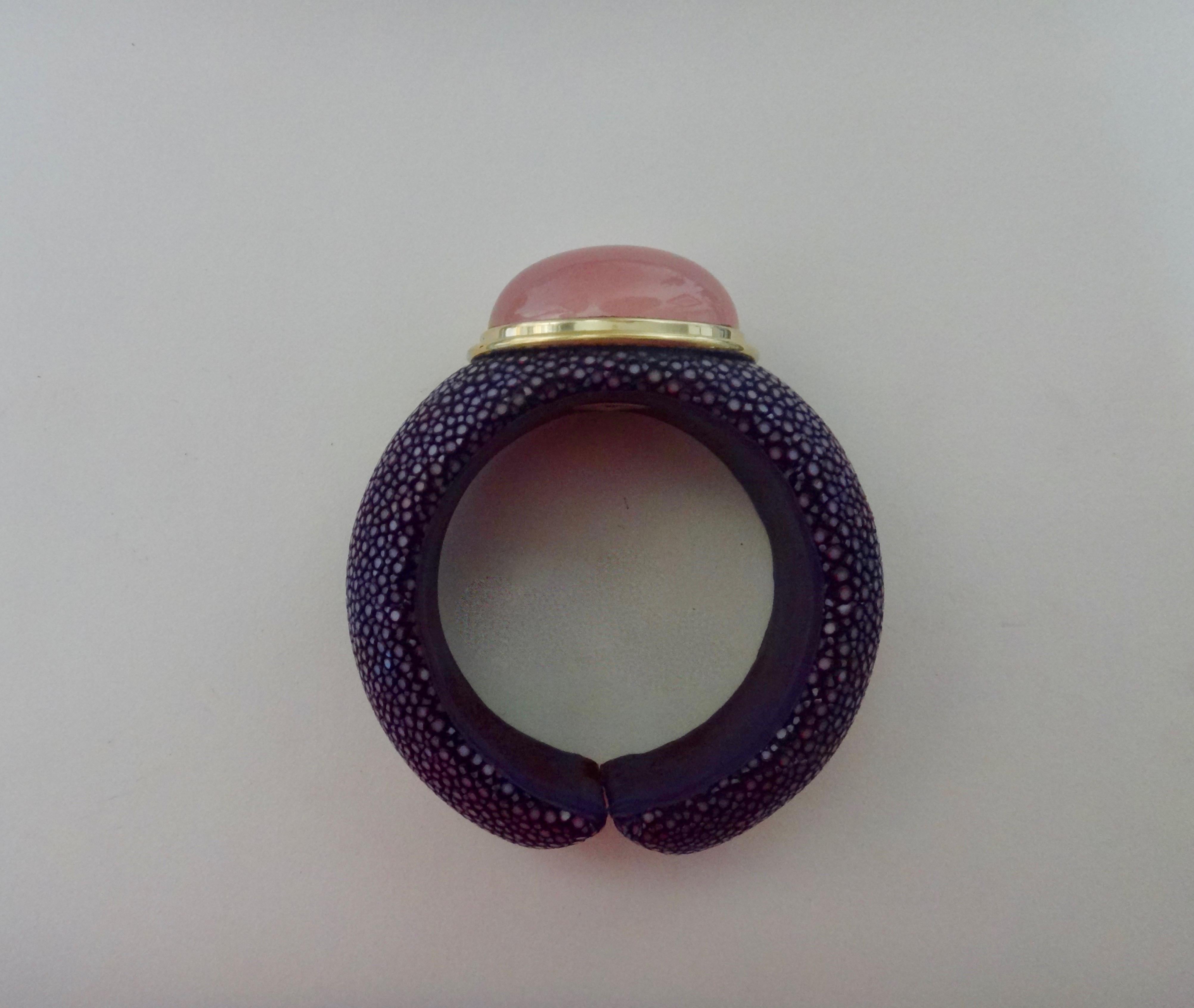 Michael Kneebone Cabochon Rose Quartz Purple Shagreen Cuff Bracelet 1
