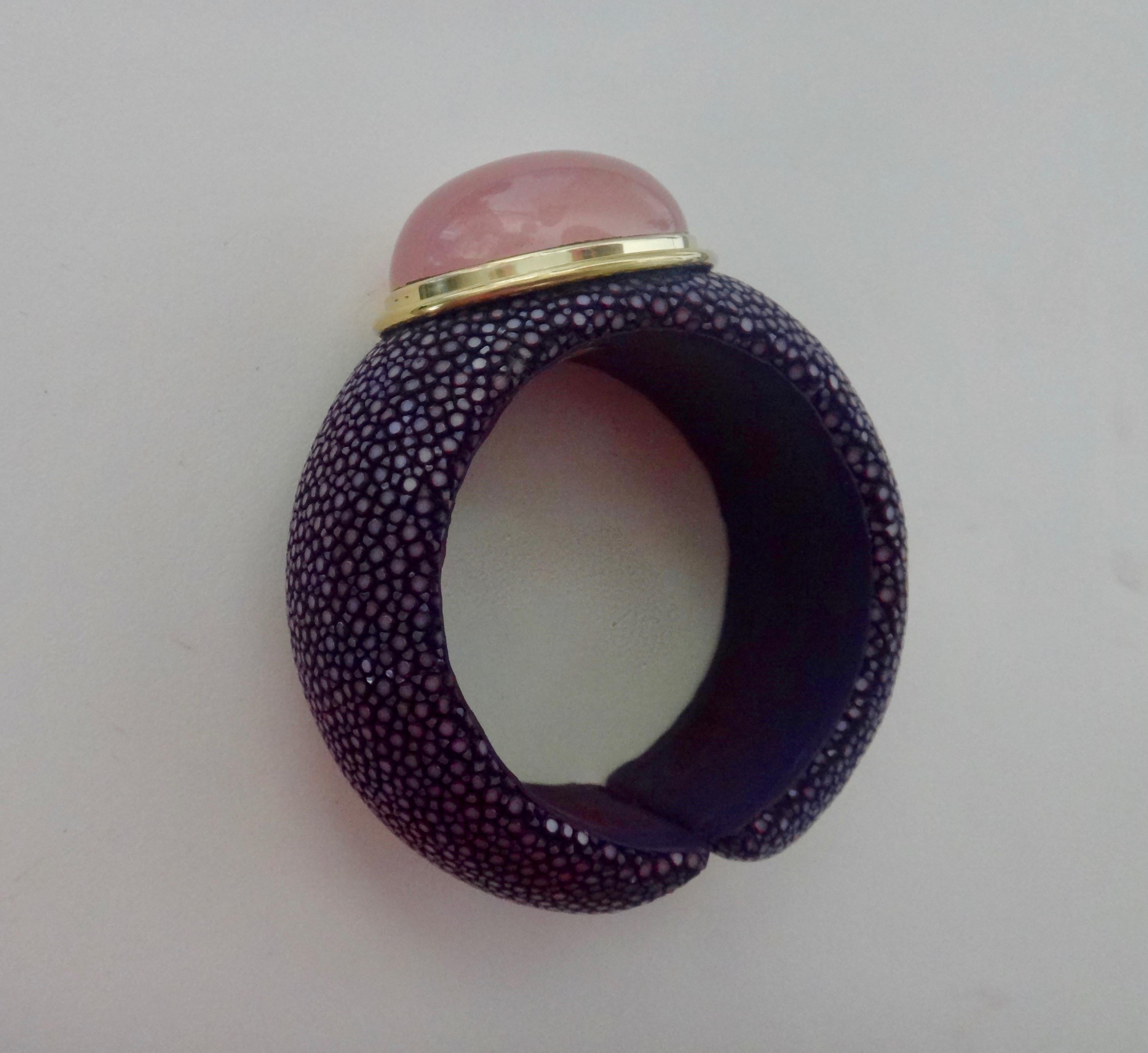 Michael Kneebone Cabochon Rose Quartz Purple Shagreen Cuff Bracelet 3