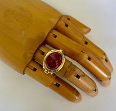 Michael Kneebone Cabochon Ruby 18k Gold Archaic Style Ring