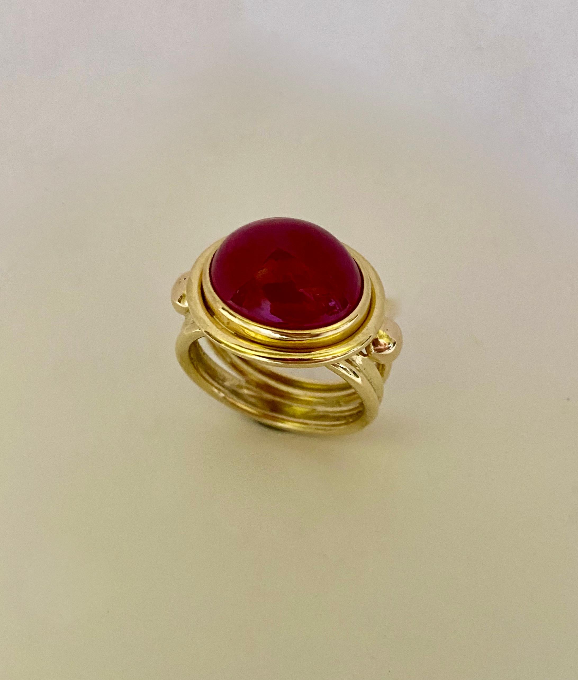 Contemporary Michael Kneebone Cabochon Ruby 18k Gold Archaic Style Ring 