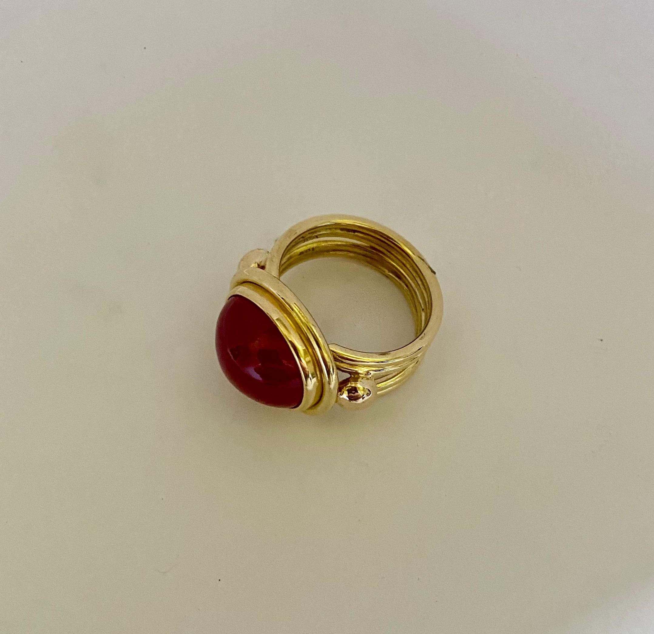 Women's or Men's Michael Kneebone Cabochon Ruby 18k Gold Archaic Style Ring 