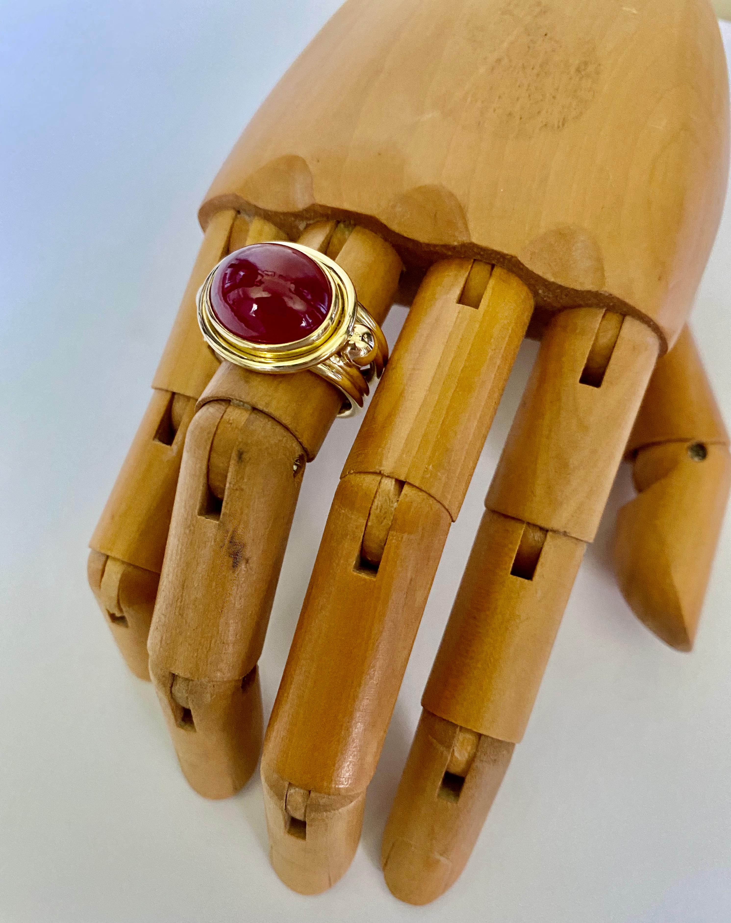 Michael Kneebone Cabochon Ruby 18k Gold Archaic Style Ring  1