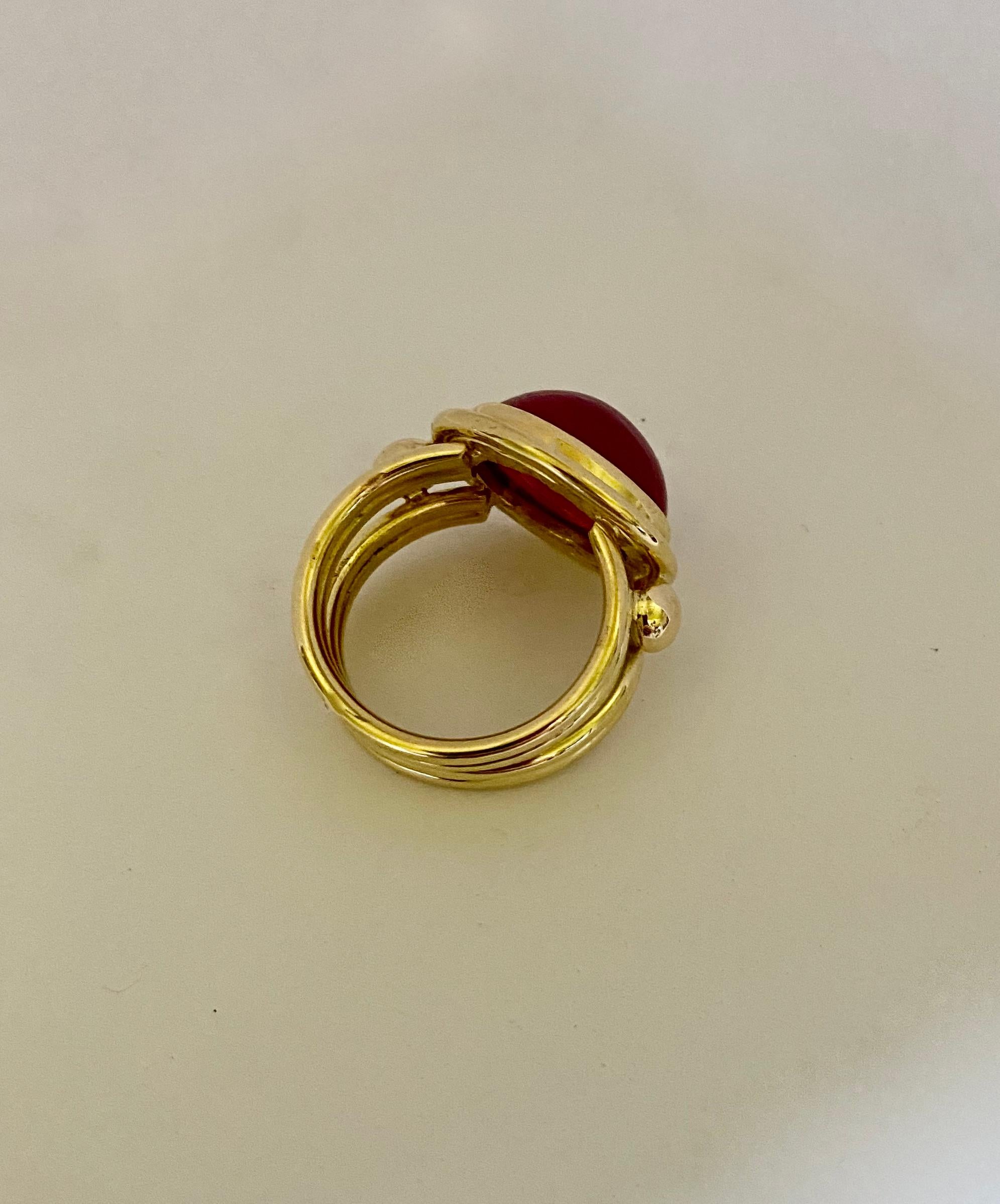 Michael Kneebone Cabochon Ruby 18k Gold Archaic Style Ring  2