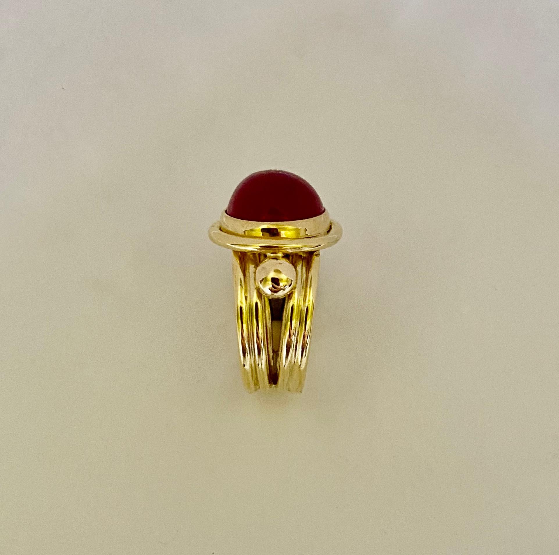 Michael Kneebone Cabochon Ruby 18k Gold Archaic Style Ring  4