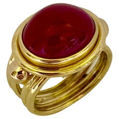 Michael Kneebone Cabochon Ruby 18k Gold Archaic Style Ring 