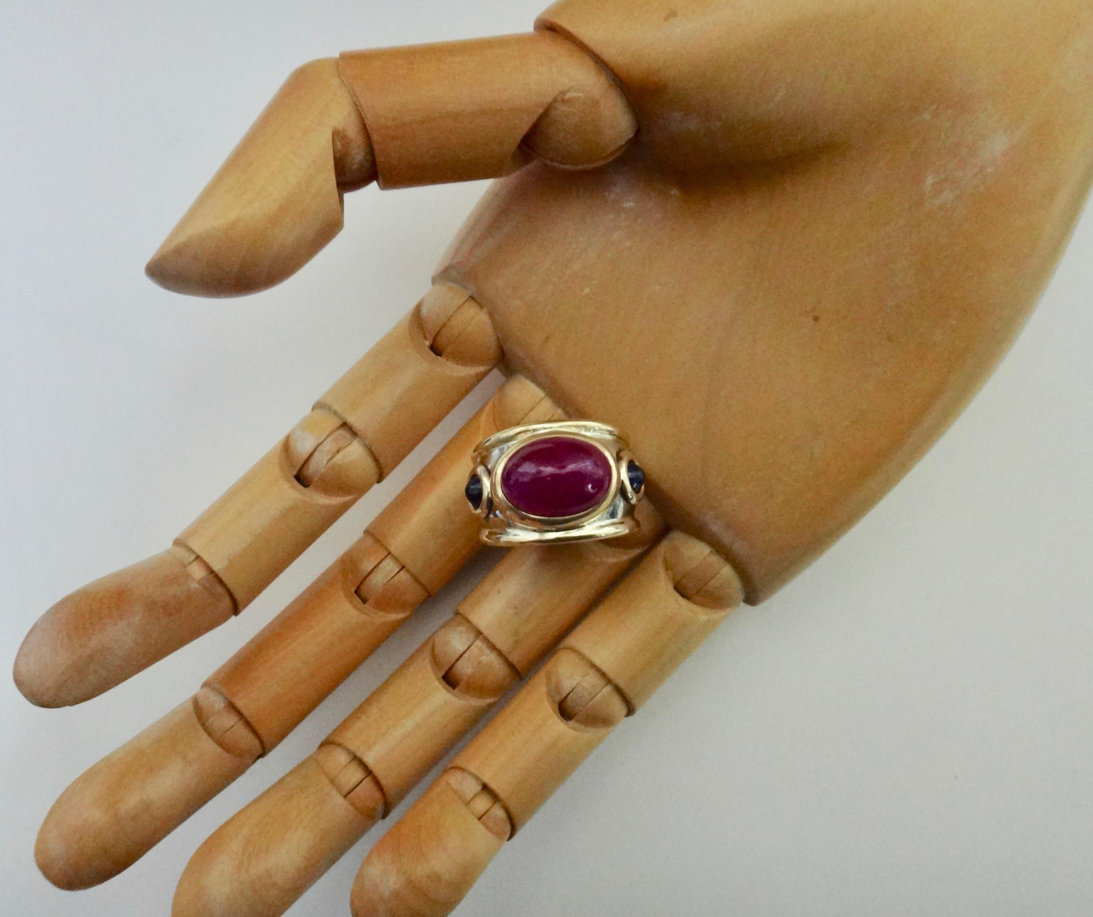 Michael Kneebone Cabochon Ruby Blue Sapphire Two-Tone Bombe Ring 3