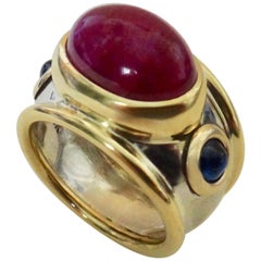 Michael Kneebone Cabochon Rubin Blauer Saphir Zweifarbiger Bombenring