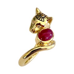 Michael Kneebone Cabochon Ruby Diamond Egyptian Revival Cat Ring