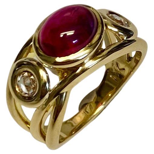 Michael Kneebone Cabochon Ruby Rose Cut Diamond Open Band Ring